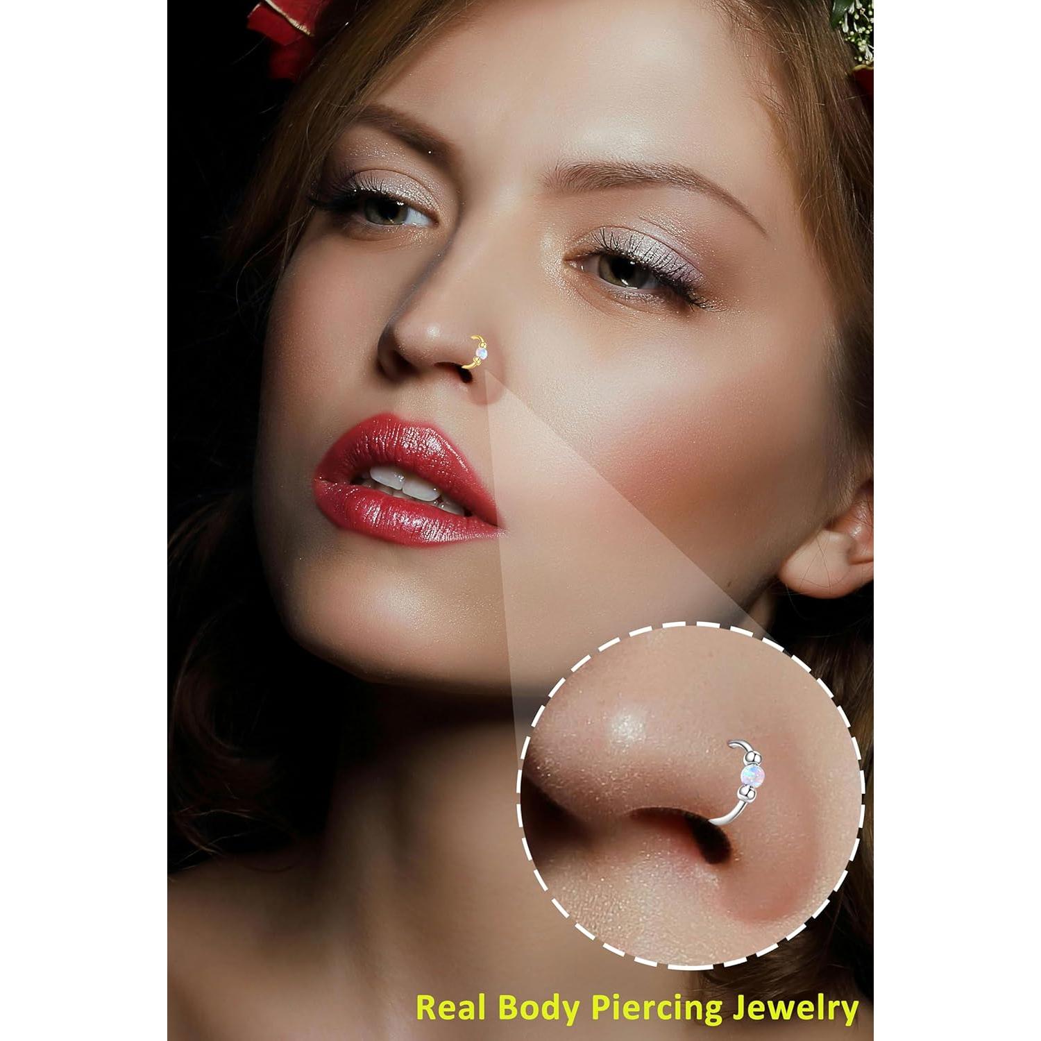 Anillos de Nariz 20G Acero Inoxidable 316L con Ópalo y CZ