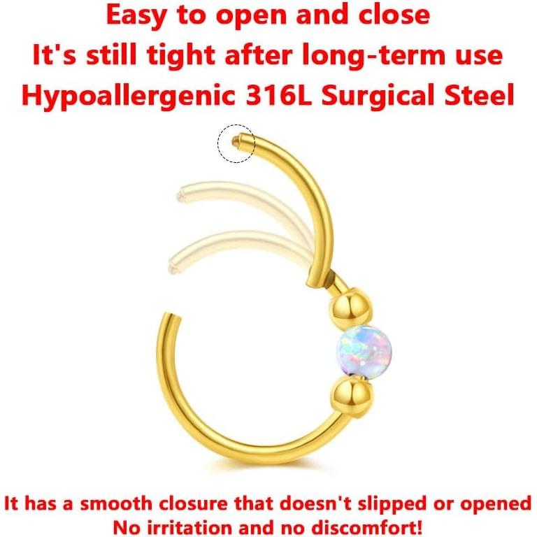 Anillos de Nariz 20G Acero Inoxidable 316L con Ópalo y CZ