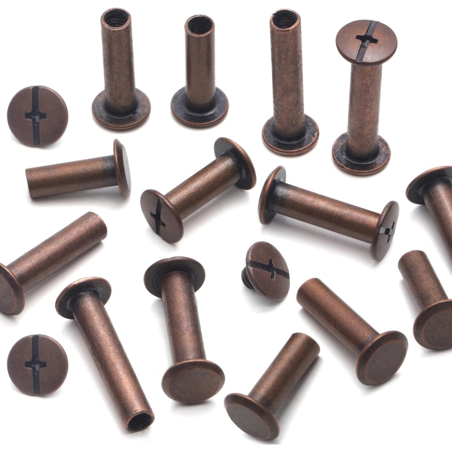 70 Tornillos Chicago Cobre Antiguo M5 para Artesanías de Cuero