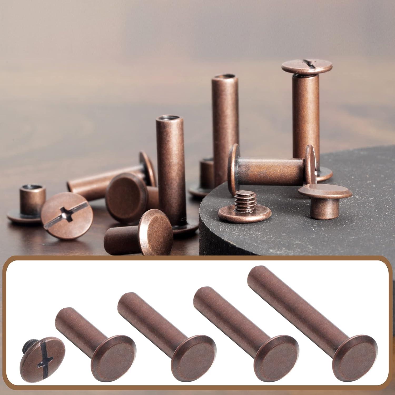 70 Tornillos Chicago Cobre Antiguo M5 para Artesanías de Cuero