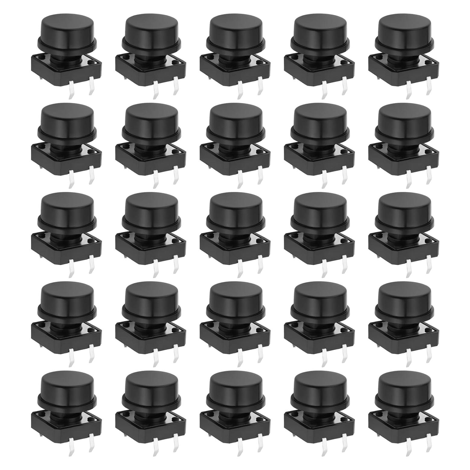 25 Micro Interruptores 4Pin Auto-reinicio OTOTEC Negro 12x12mm