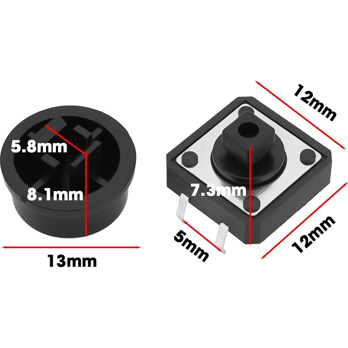 25 Micro Interruptores 4Pin Auto-reinicio OTOTEC Negro 12x12mm