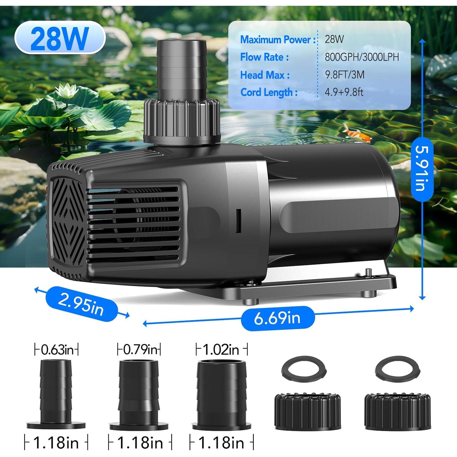 Bomba de Agua Ajustable Hygger 28W 800GPH para Acuario