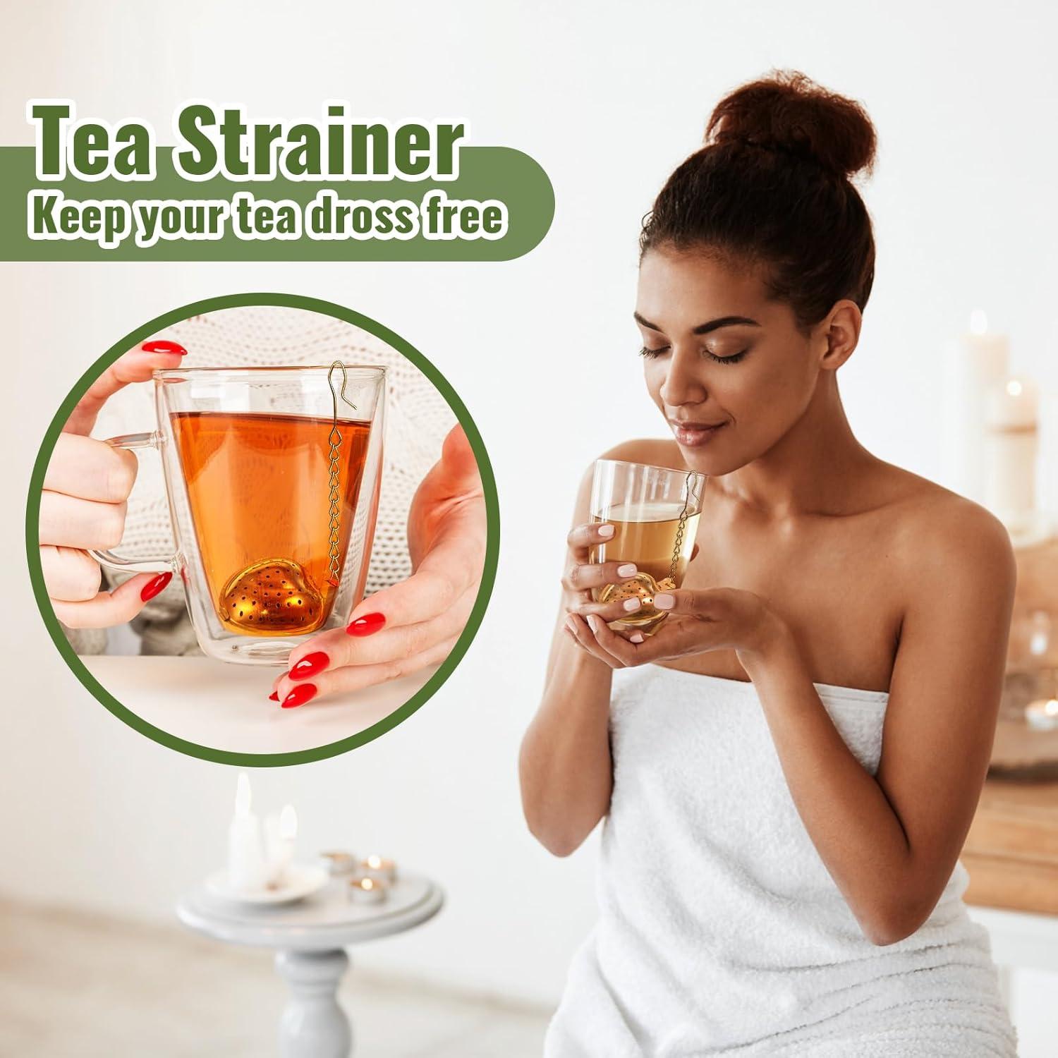 Colador de Té de Acero Inoxidable Sumind 50 Pcs Corazón Oro