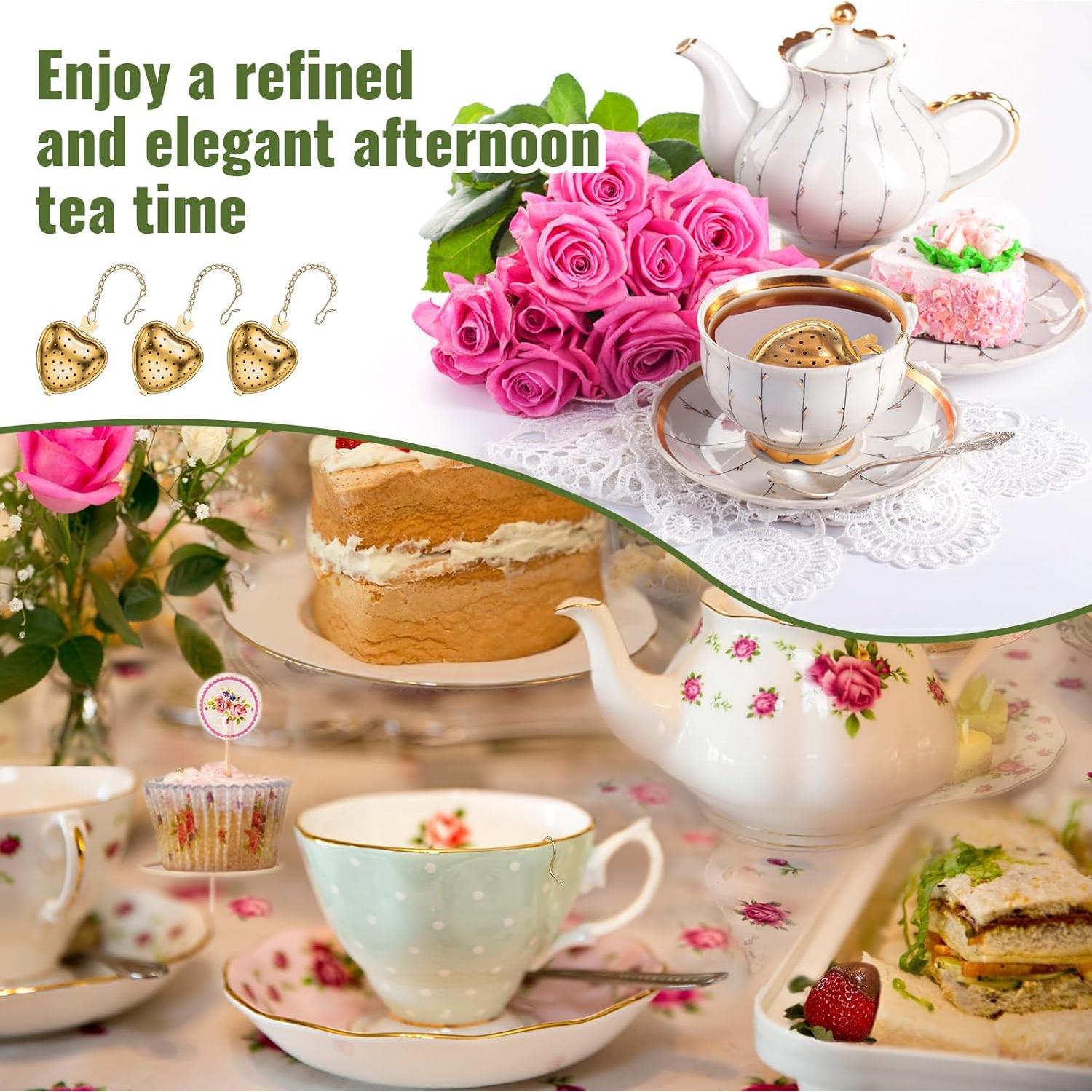 Colador de Té de Acero Inoxidable Sumind 50 Pcs Corazón Oro