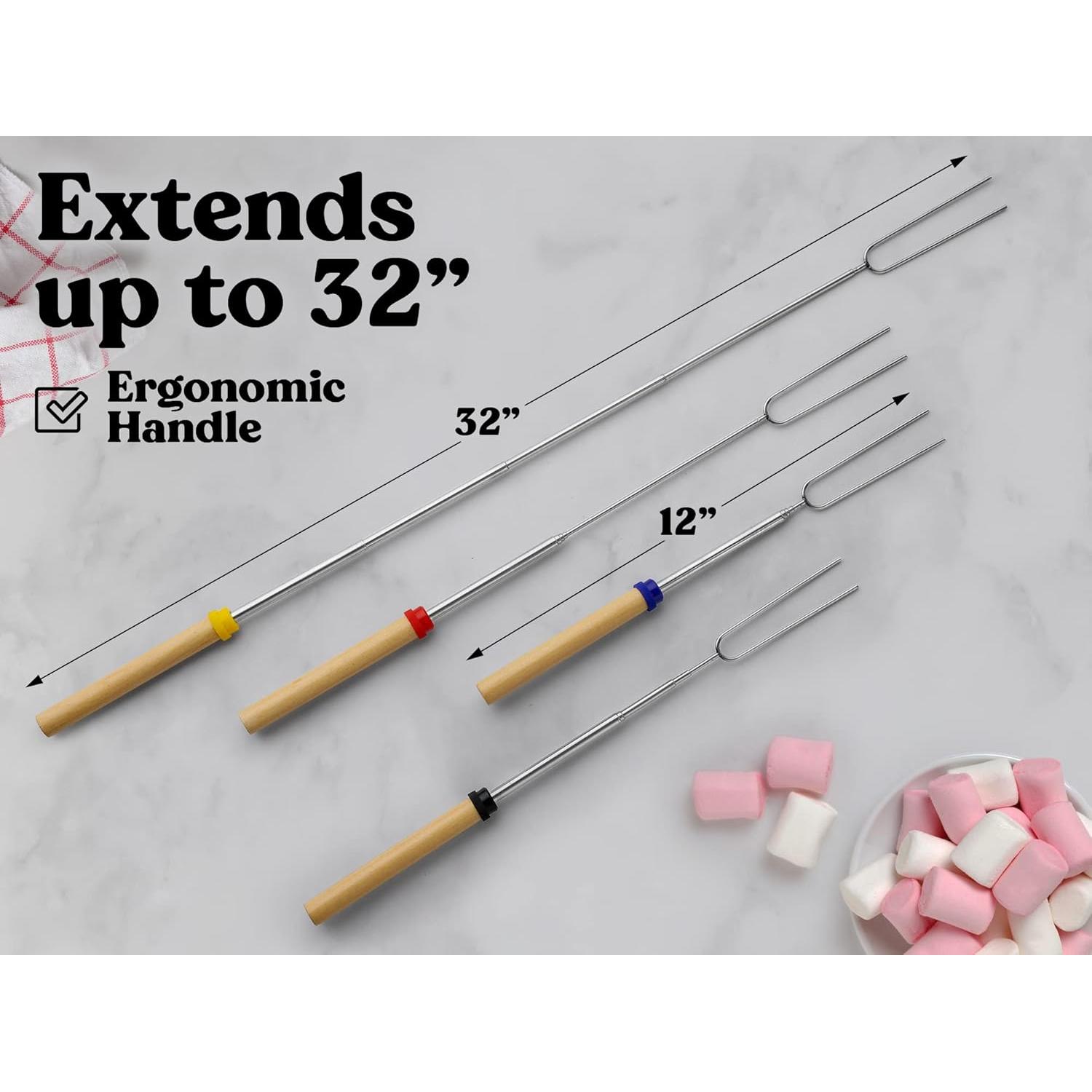 Zulay Sturdy Marshmallow Sticks for Fire Pit Extra Long - Great Smores Sticks Smores Kit for Fire Pit - Marshmallow Roasting Skewers - Hot Dog Fork Bonfire Glamping Camping Accessory 32" Value 4 Pack