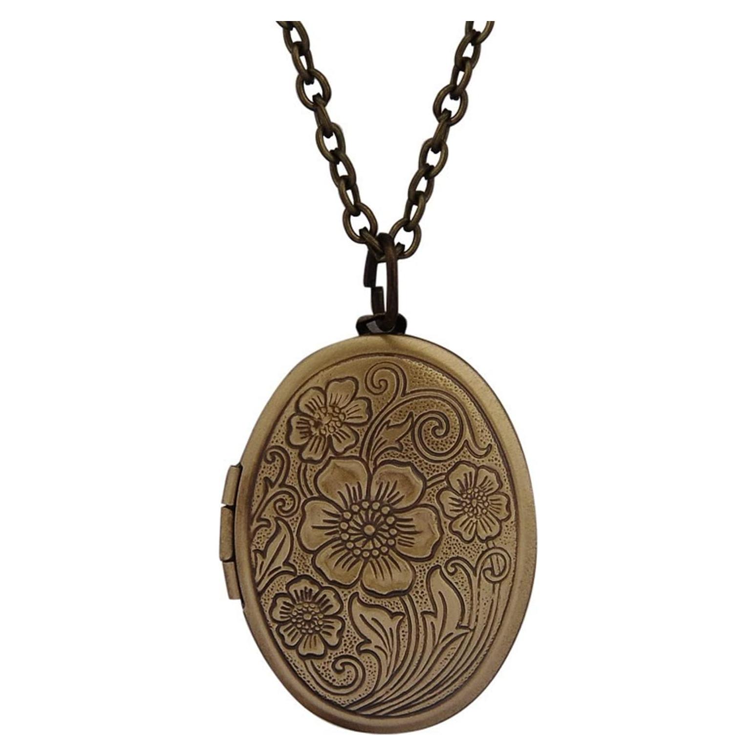 Collar Medallón Vintage Flores Grabadas 50cm para Fotos