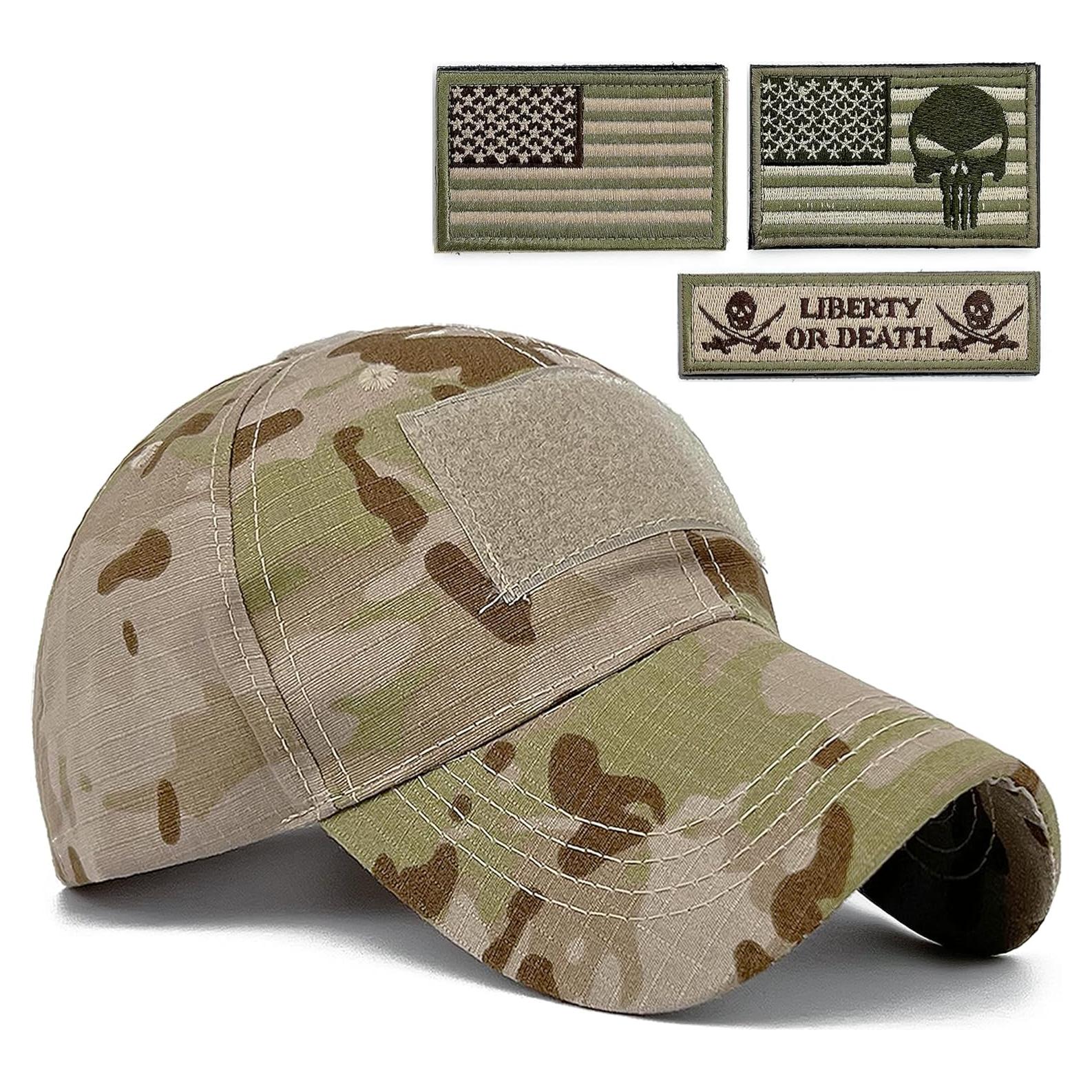 Gorra táctica camuflada con parches de calavera americana