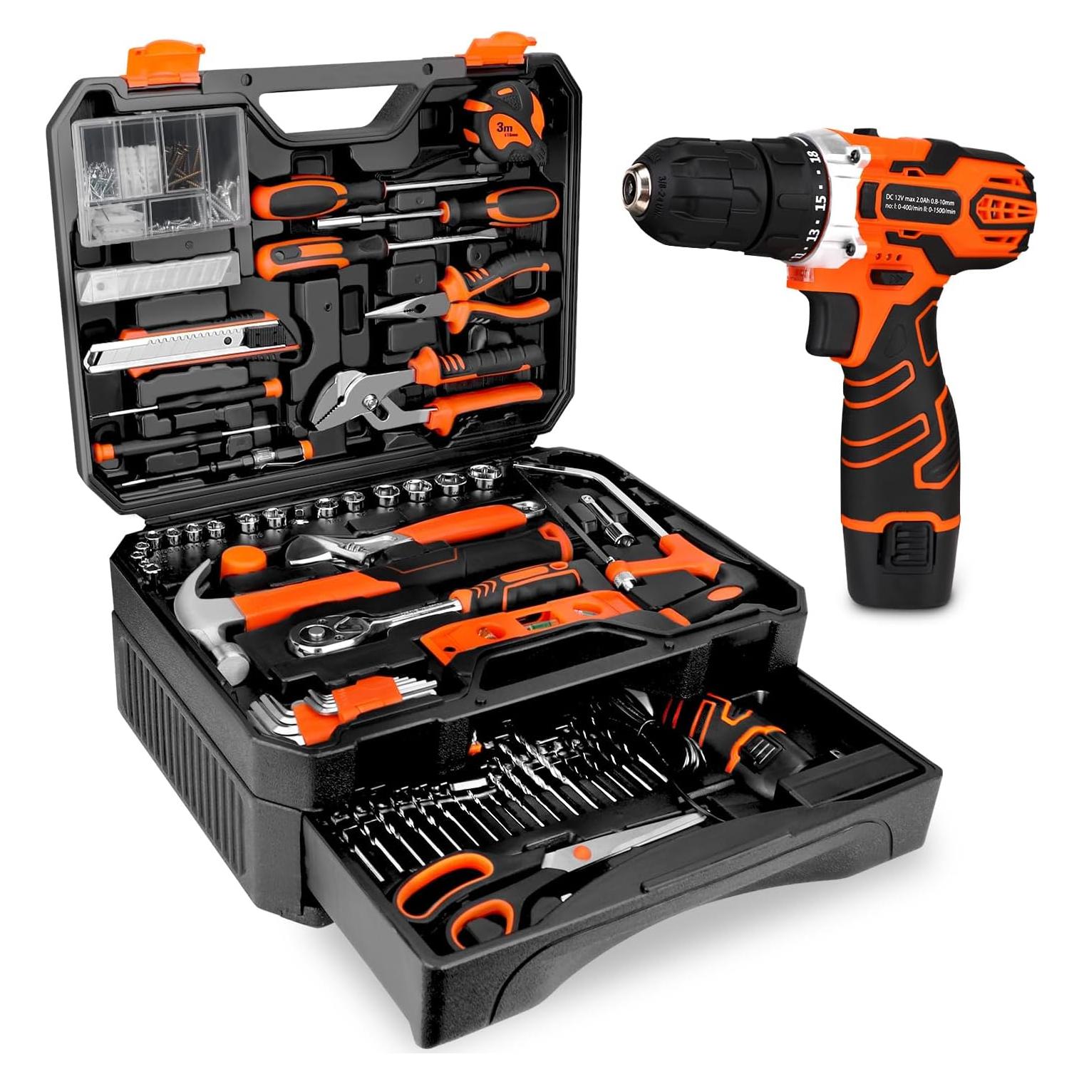 Juego de Herramientas 255 Piezas YingQu con Taladro 12V