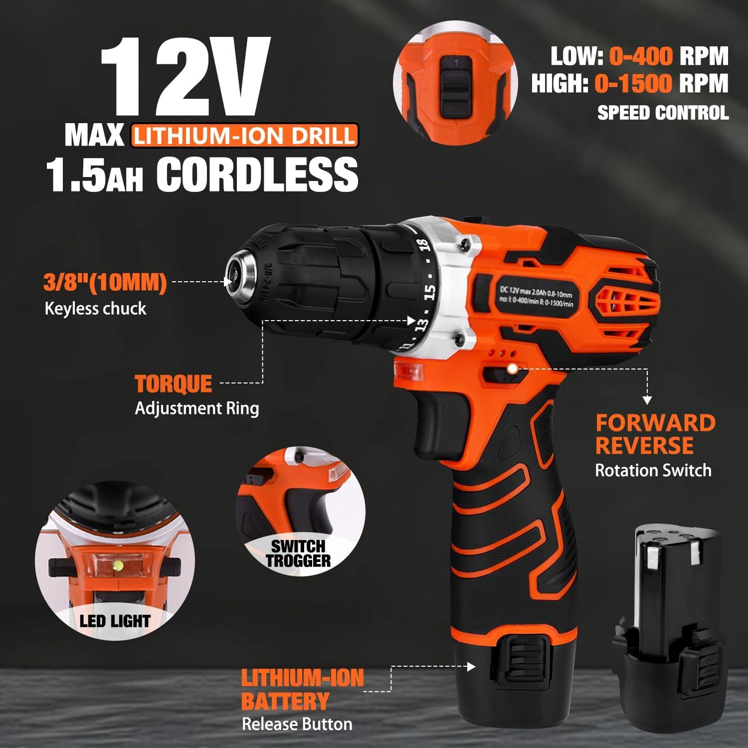 Juego de Herramientas 255 Piezas YingQu con Taladro 12V