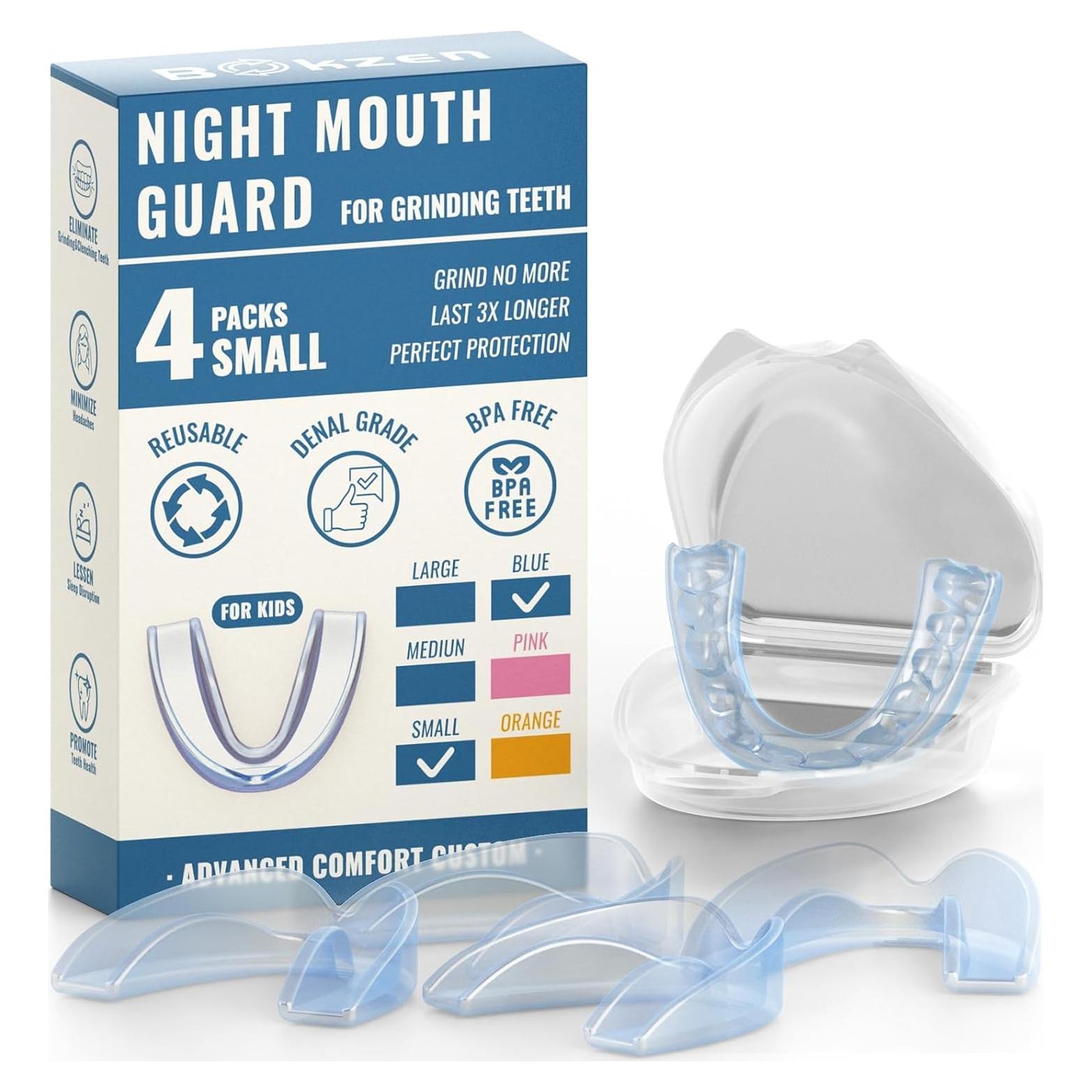 Paquete de 4 Protectores Bucales Azules BOKZEN para Niños