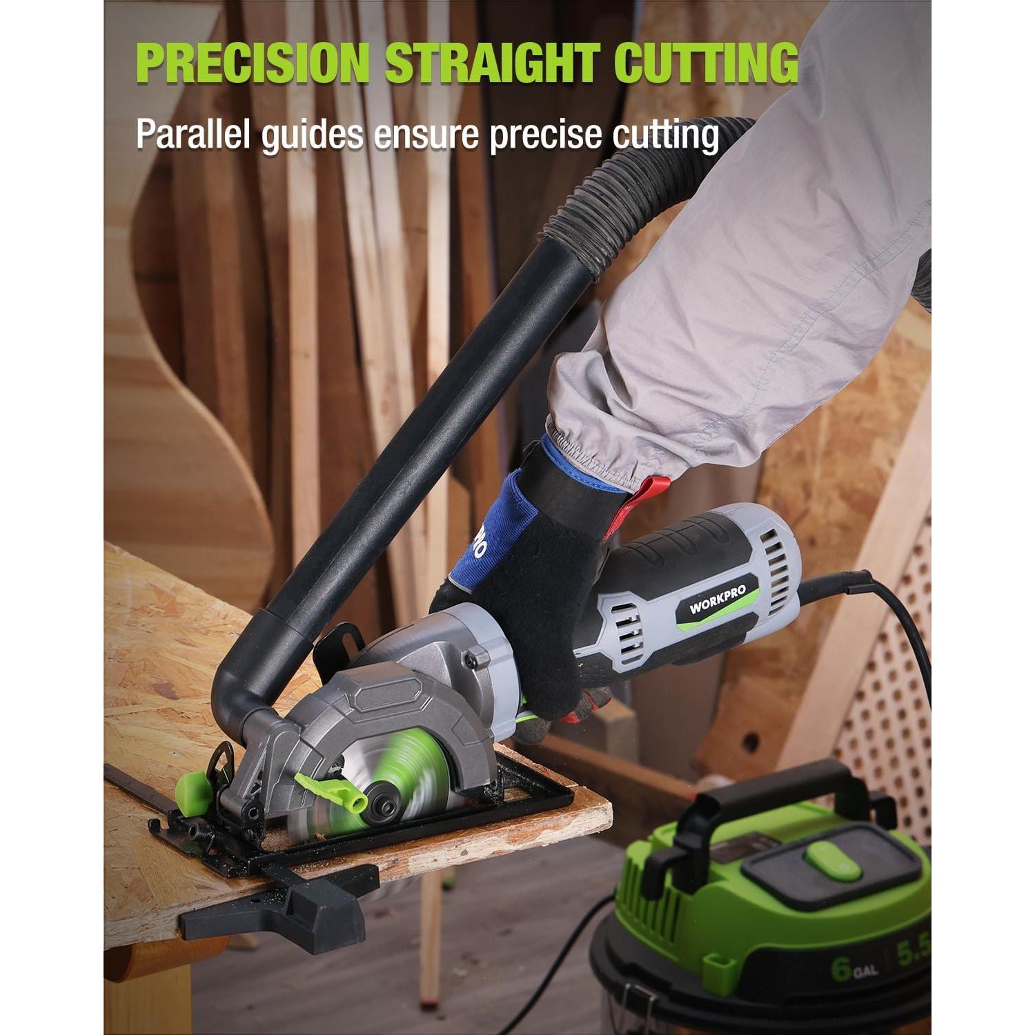 WORKPRO 5.8Amp 3500RPM Circular Saw with Parallel Guide, Maximum Cutting Depth 1-11/16?(90°),1-1/8?(45°), Compact Circular Saw with Three 4-1/2" Blades for Wood, PVC, Tile, Cement Block