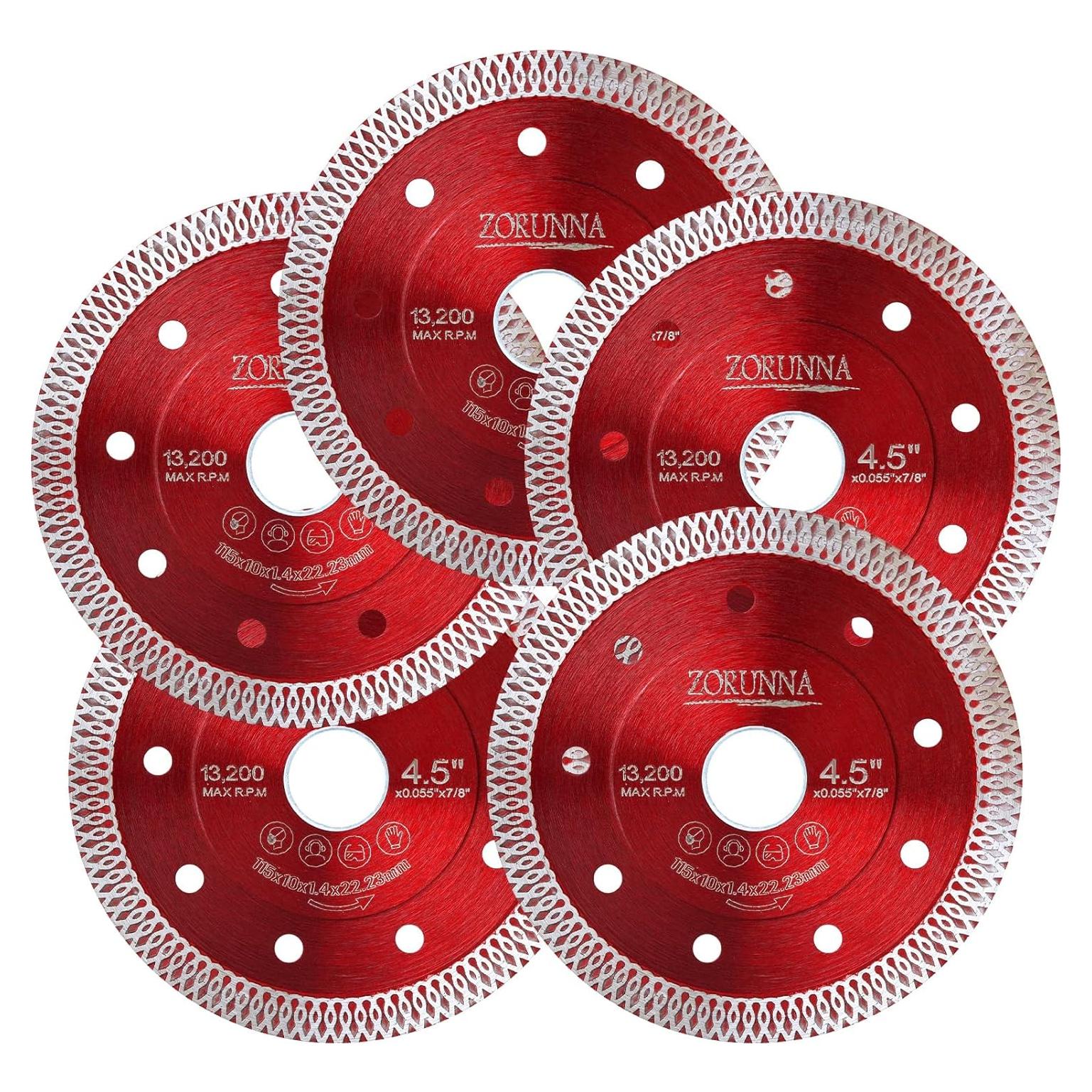 Juego de 5 Discos de Corte Diamante ZORUNNA 4.5" Cerámica