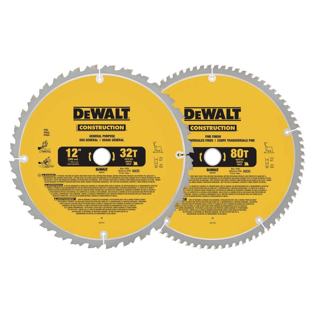 Hoja de sierra ingletadora DEWALT 12" 80T y 32T - 2 paquetes