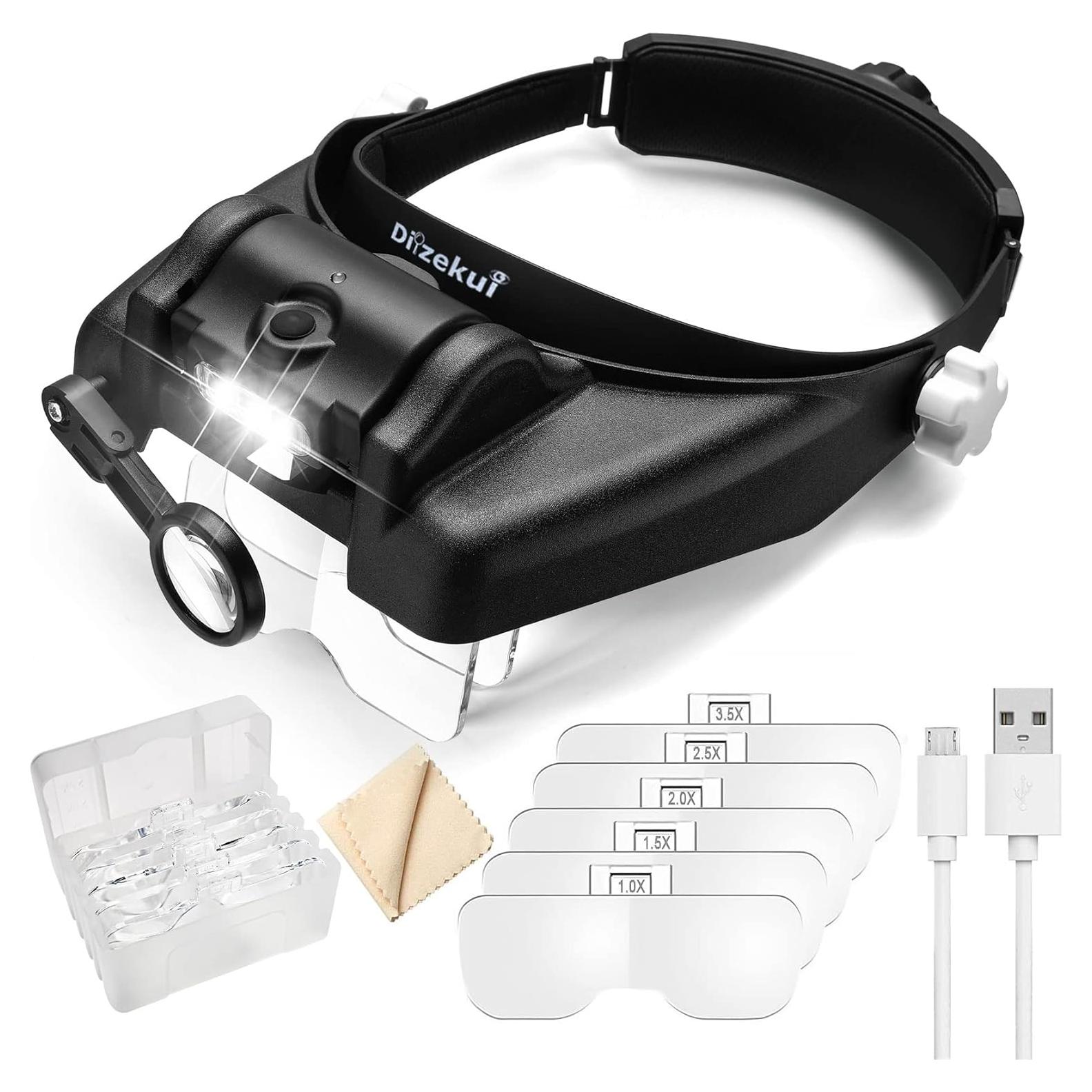 Lupa de diadema con luz LED Dilzekui 1X a 14X manos libres