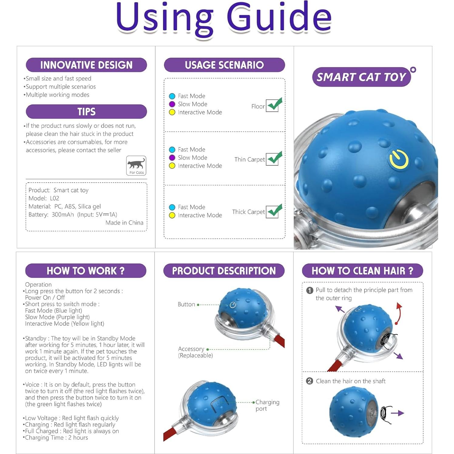 Bola Interactiva para Gatos Giociv L02 Azul con Sonido