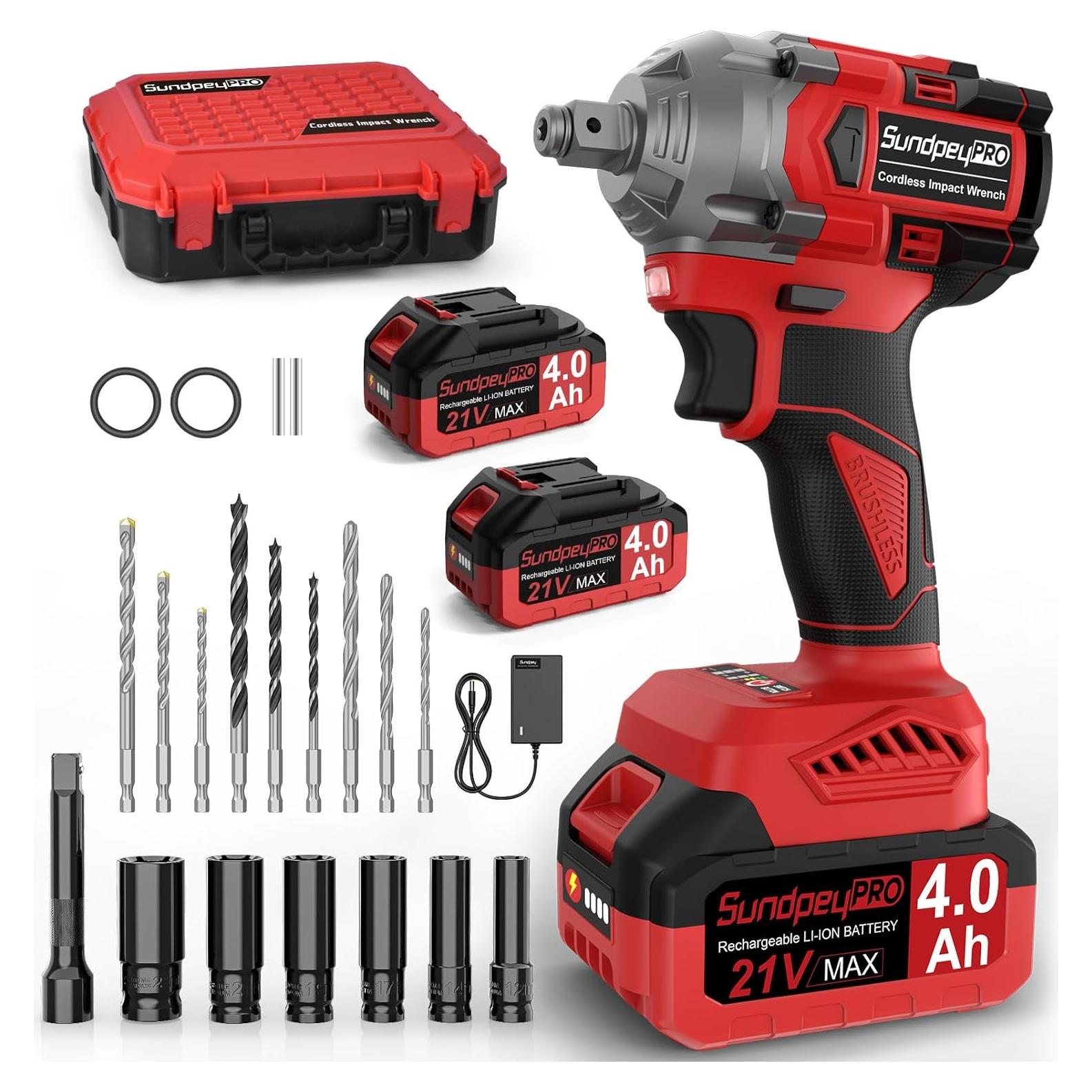 Llave de impacto inalámbrica SundpeyPRO 800N·m 21V con 2 baterías