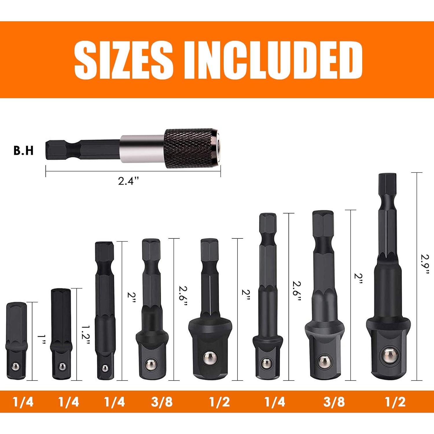 Juego de Adaptadores de Enchufe THINKWORK 9 Piezas 1/4" 3/8" 1/2"