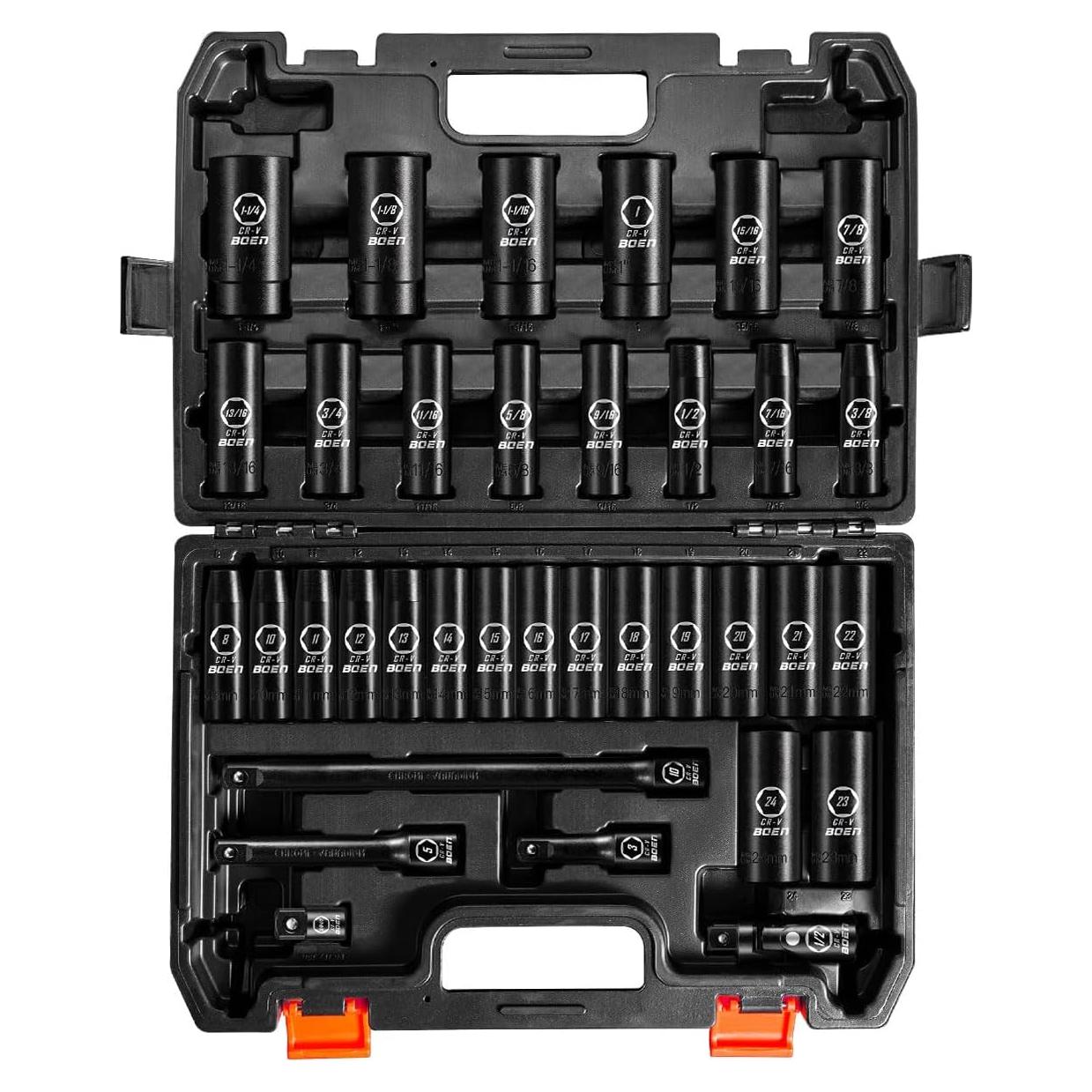 Juego de 35 Piezas de Accesorios de Impacto BOEN 1/2" y Métrico