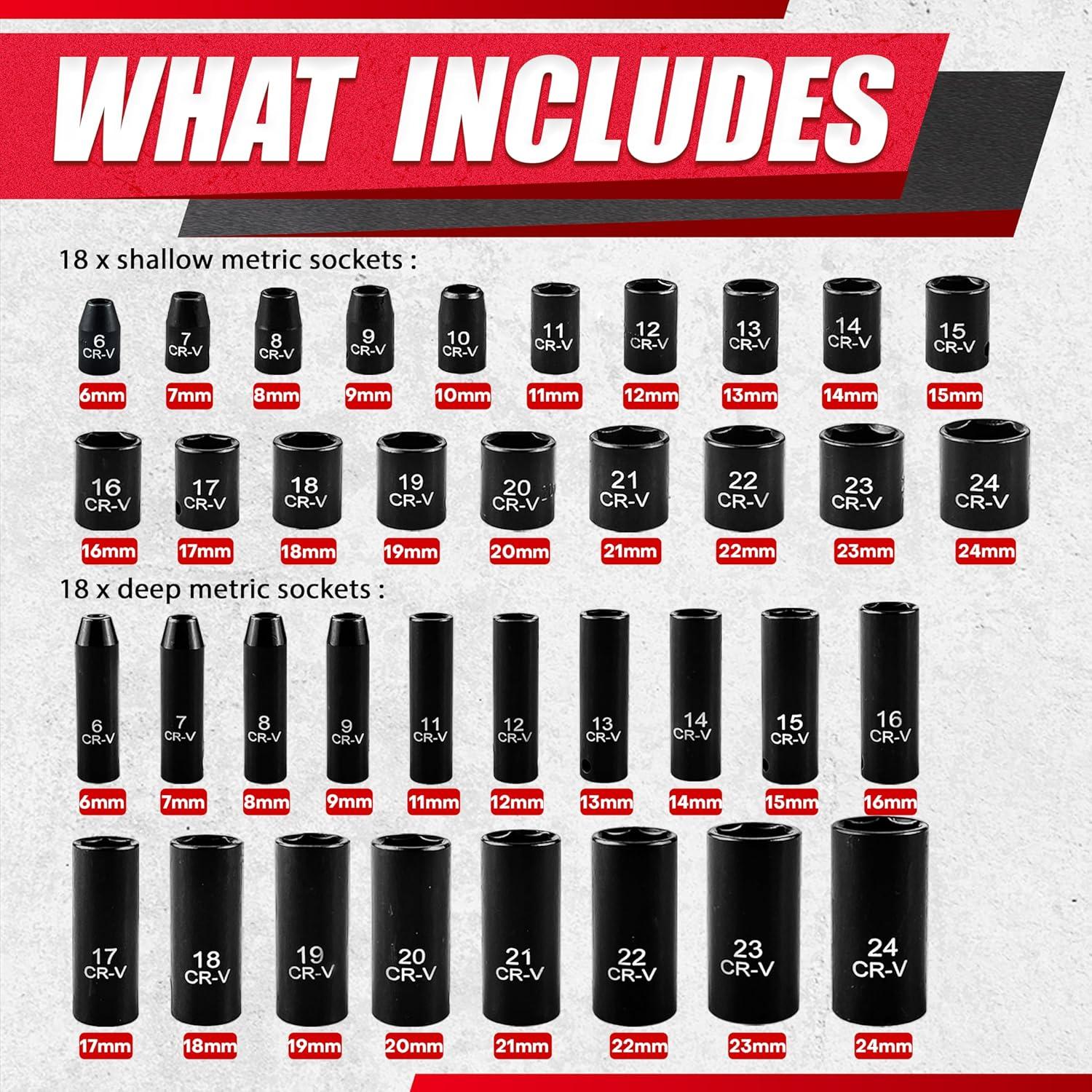 Juego de Enchufes de Impacto 64pcs EACELIY 6-24mm