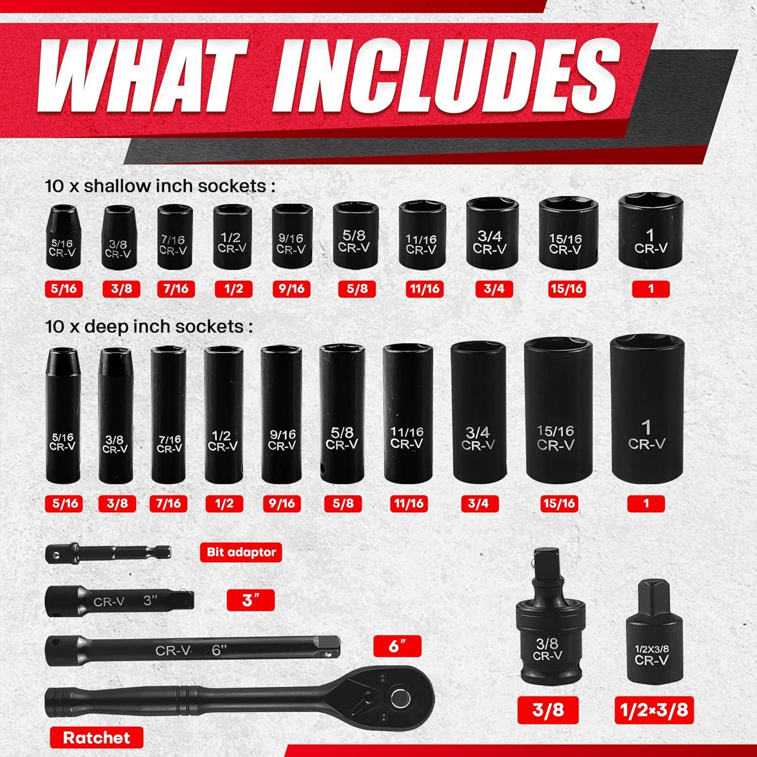 Juego de Enchufes de Impacto 64pcs EACELIY 6-24mm