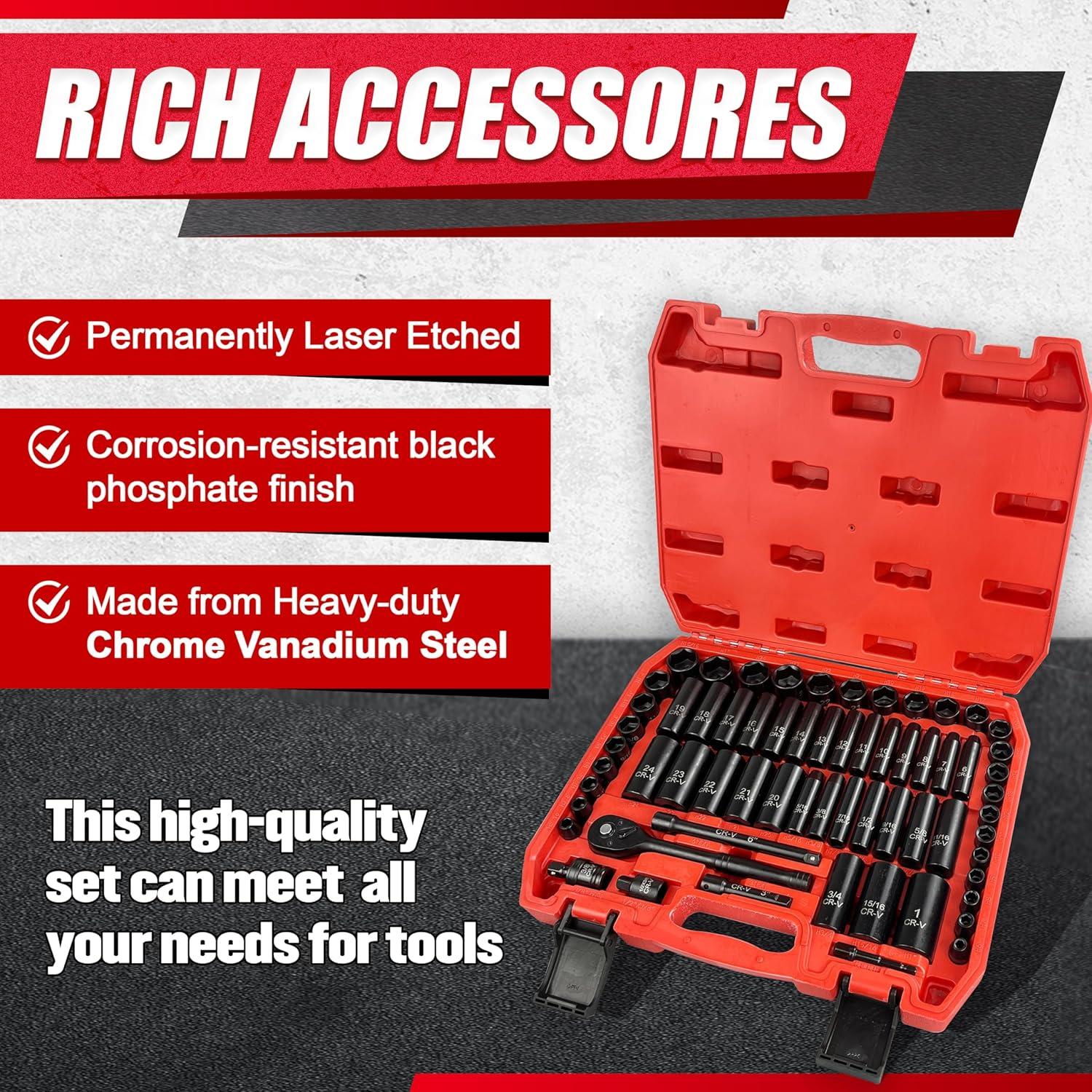 Juego de Enchufes de Impacto 64pcs EACELIY 6-24mm