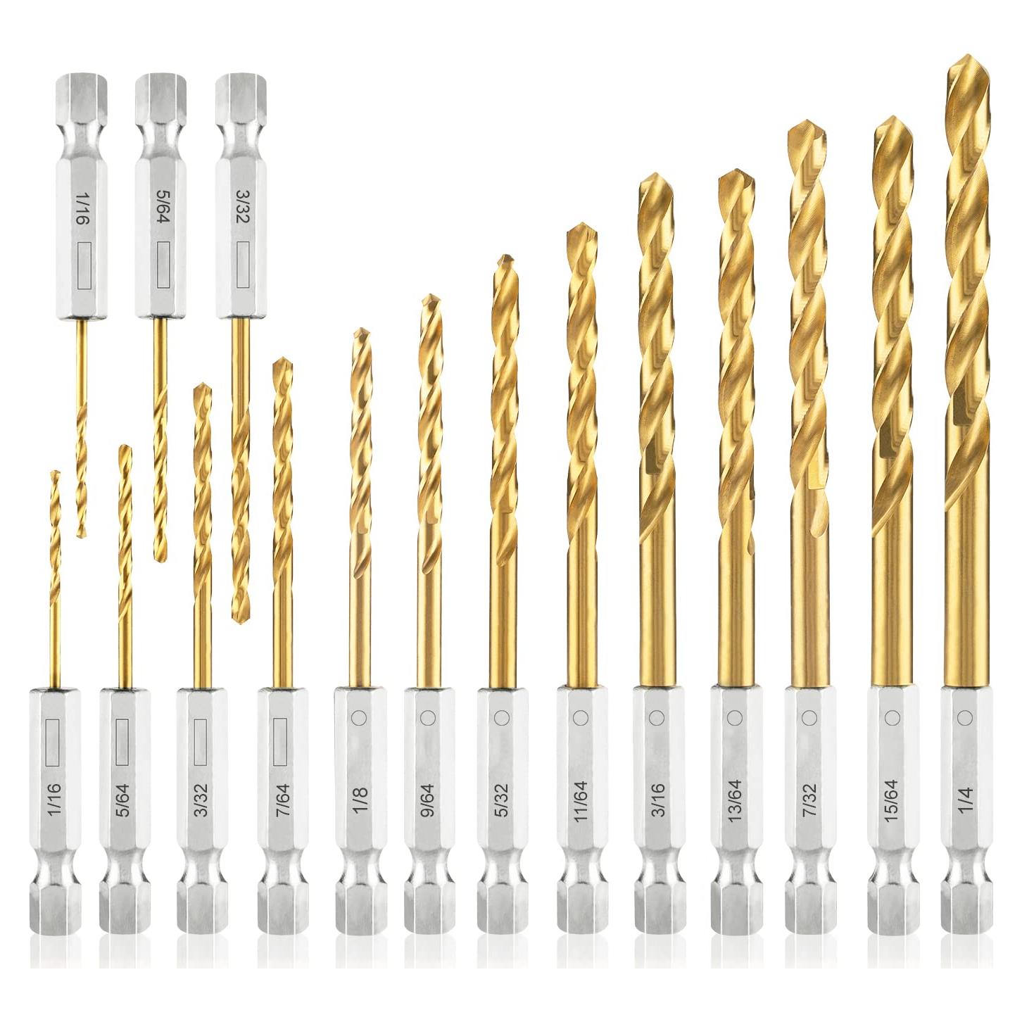 Juego de Brocas Hexagonales Amoolo 16 Piezas Titanio HSS