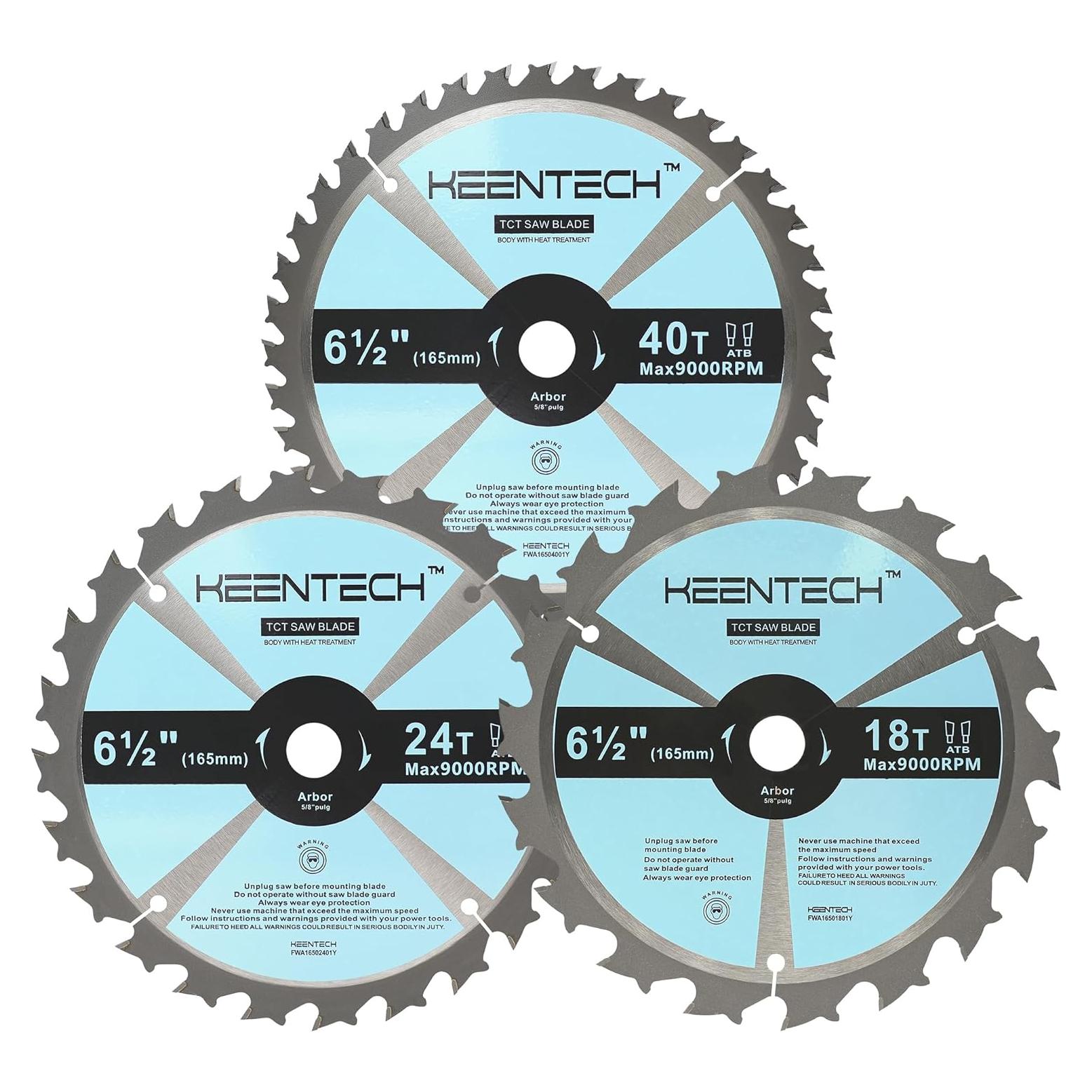 Hojas de Sierra Circular KEENTECH 16.5 cm ATB 18T 24T 40T - Paquete de 3