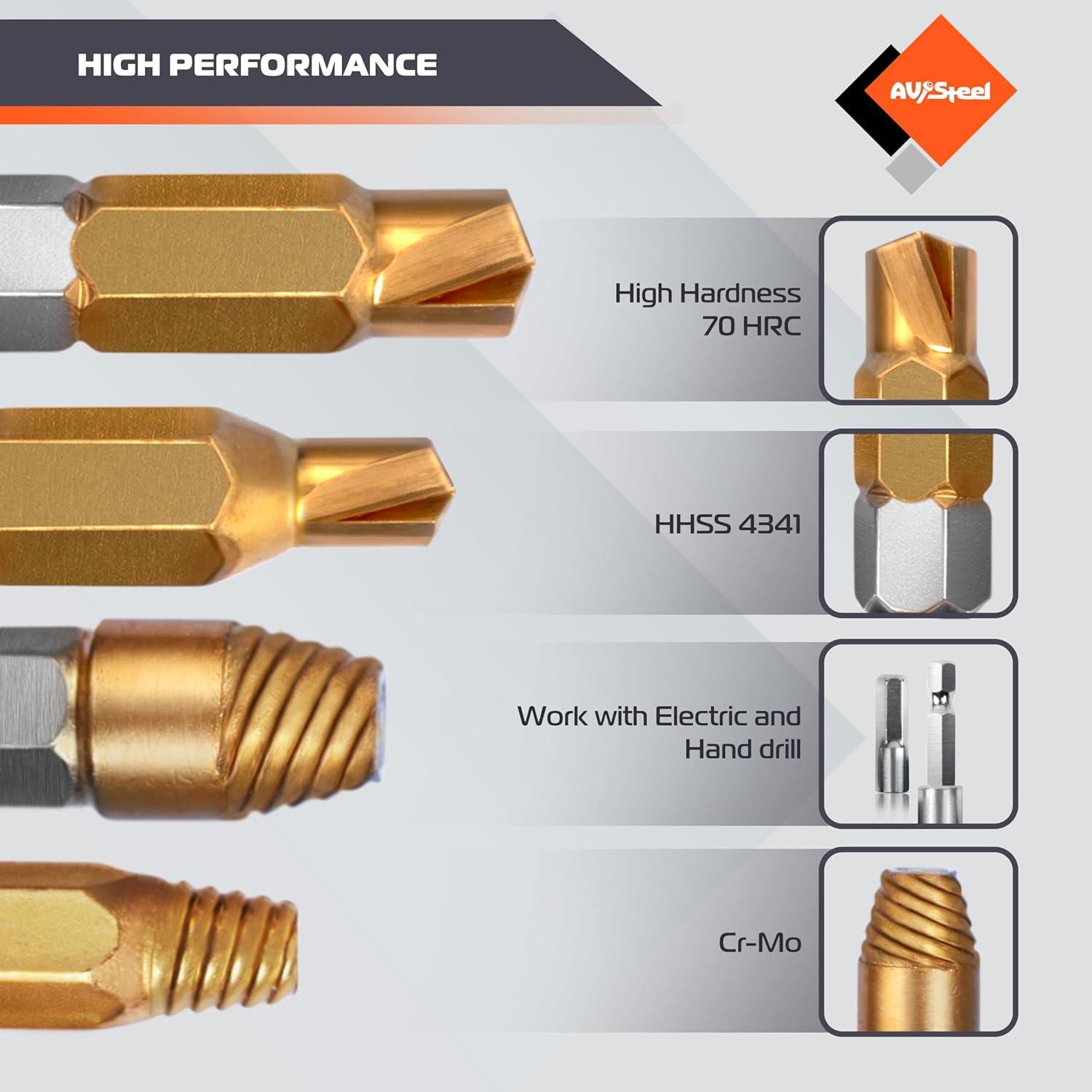 Juego de Extractores de Tornillos Dañados 22 Piezas Av Steel