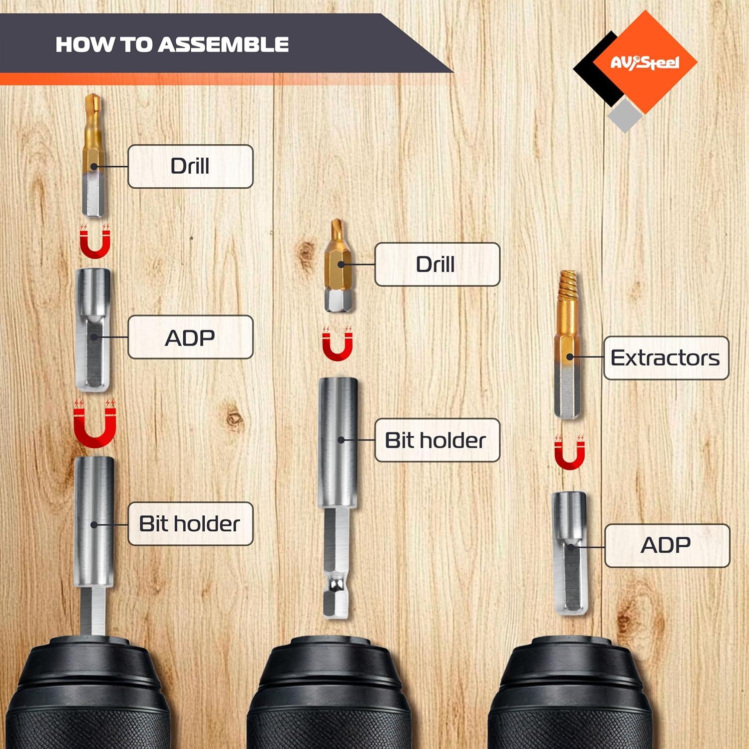 Juego de Extractores de Tornillos Dañados 22 Piezas Av Steel