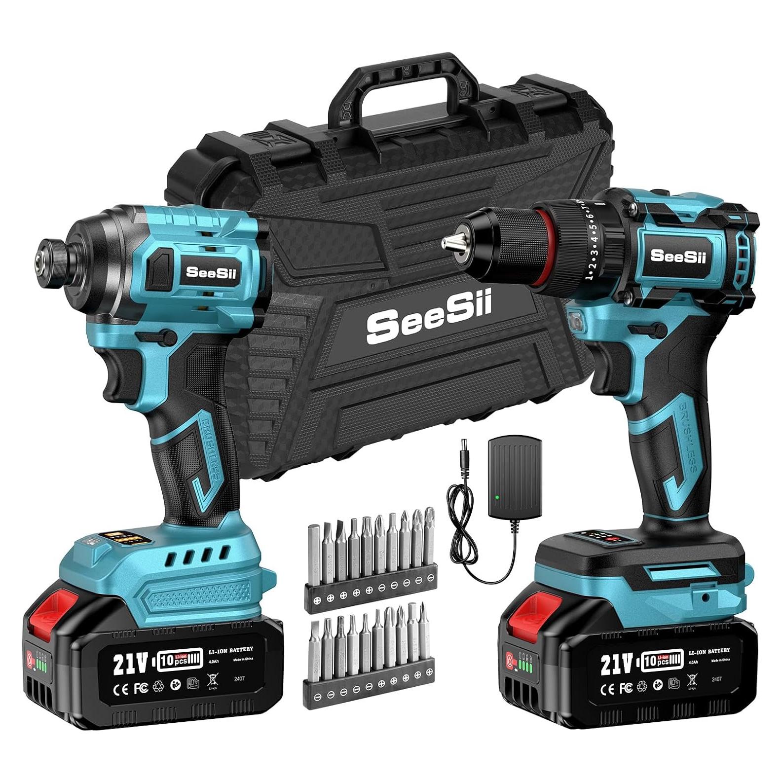 Kit Taladro Inalámbrico SEESII 21V Max con Destornillador