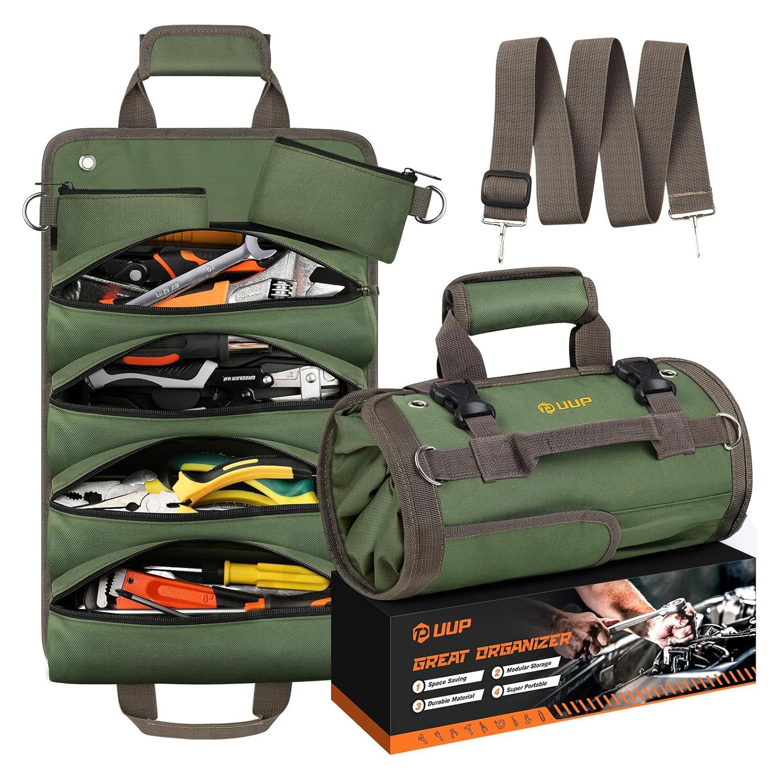 Bolsa de Herramientas Enrollada UUP Verde Resistente 11 Compartimentos