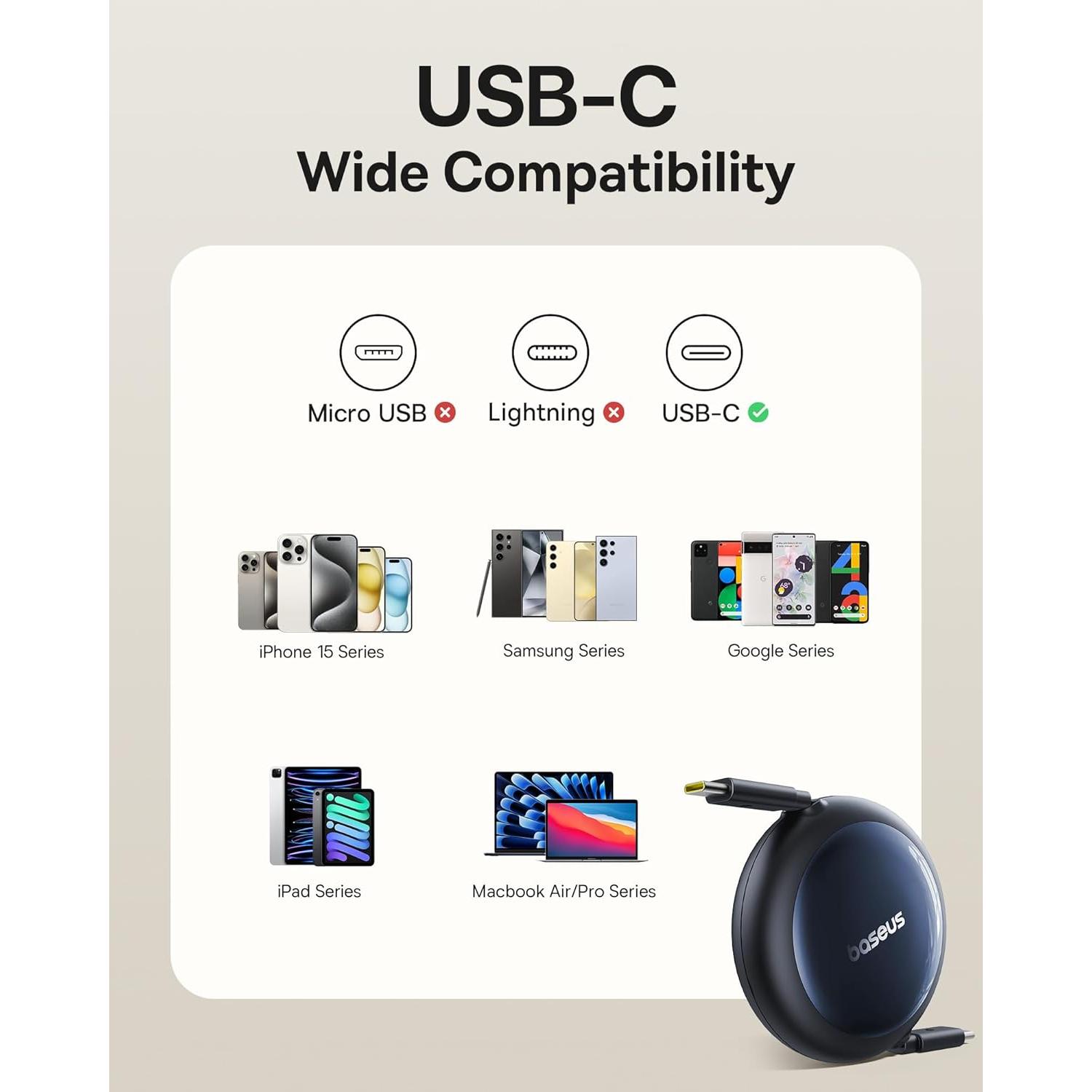 Cable USB C Retráctil Baseus 100W 149.86 cm Carga Rápida