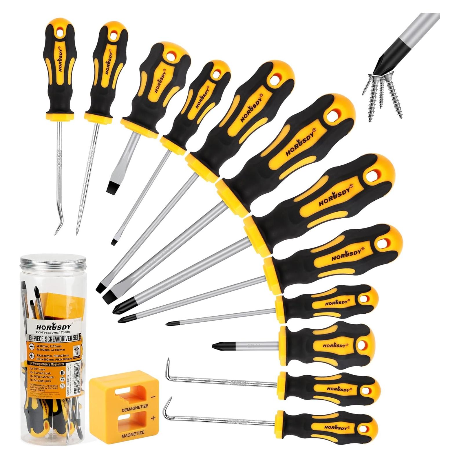 Juego de Destornilladores 13 Piezas HORUSDY con Punta Magnética