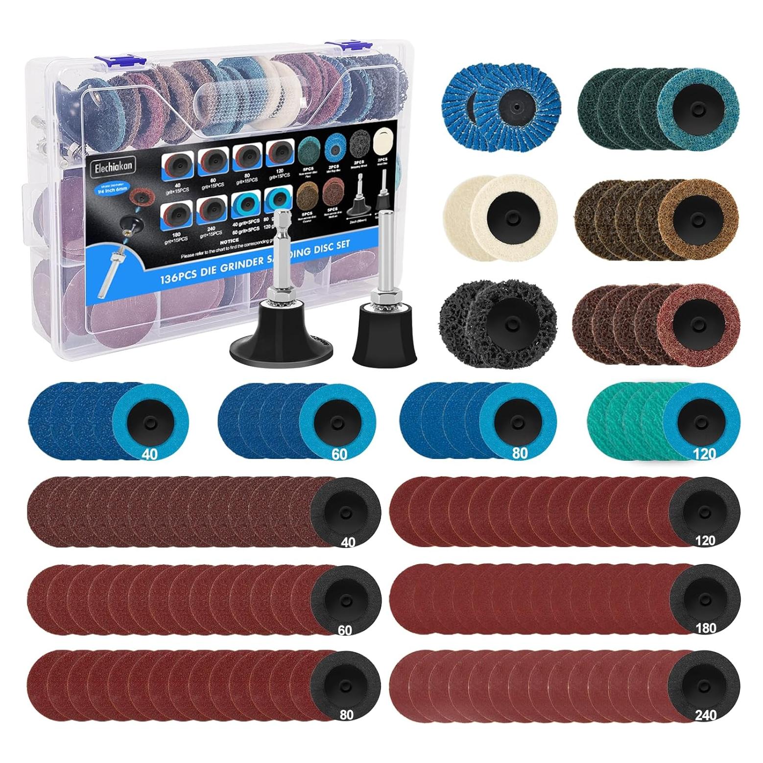 136 Discos de Lijado 2" Elechiakan para Amoladora y Taladro