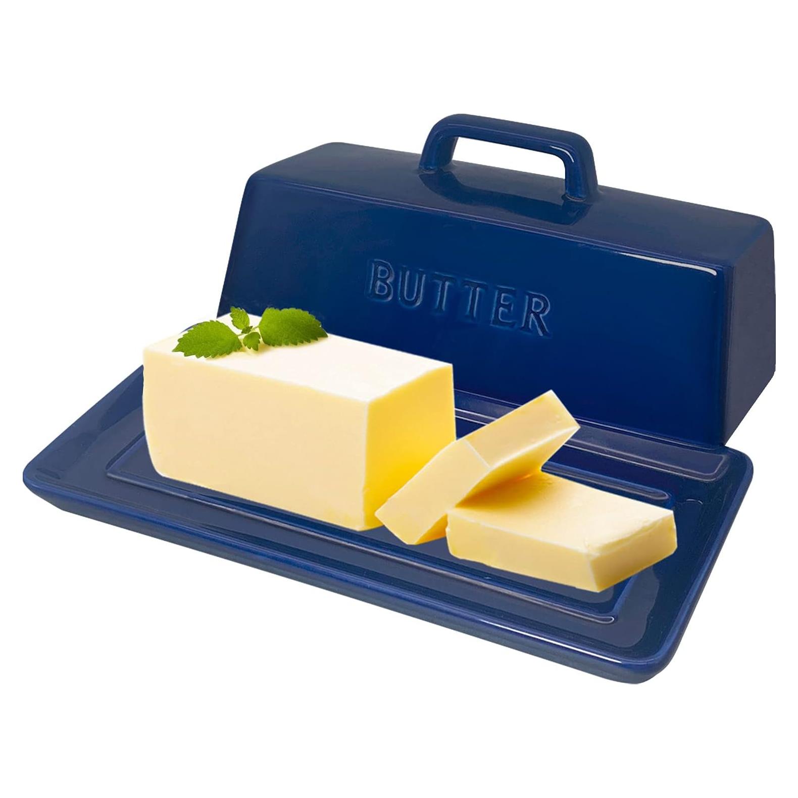 Plato de Mantequilla Gute Cerámica con Tapa Azul Marino 18.8x8.9cm