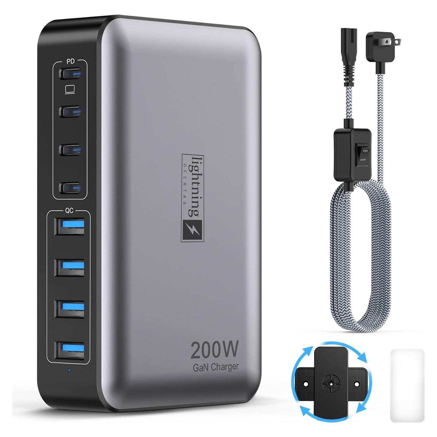 Cargador Rápido USB C 200W 8 Puertos GaN Dongguan