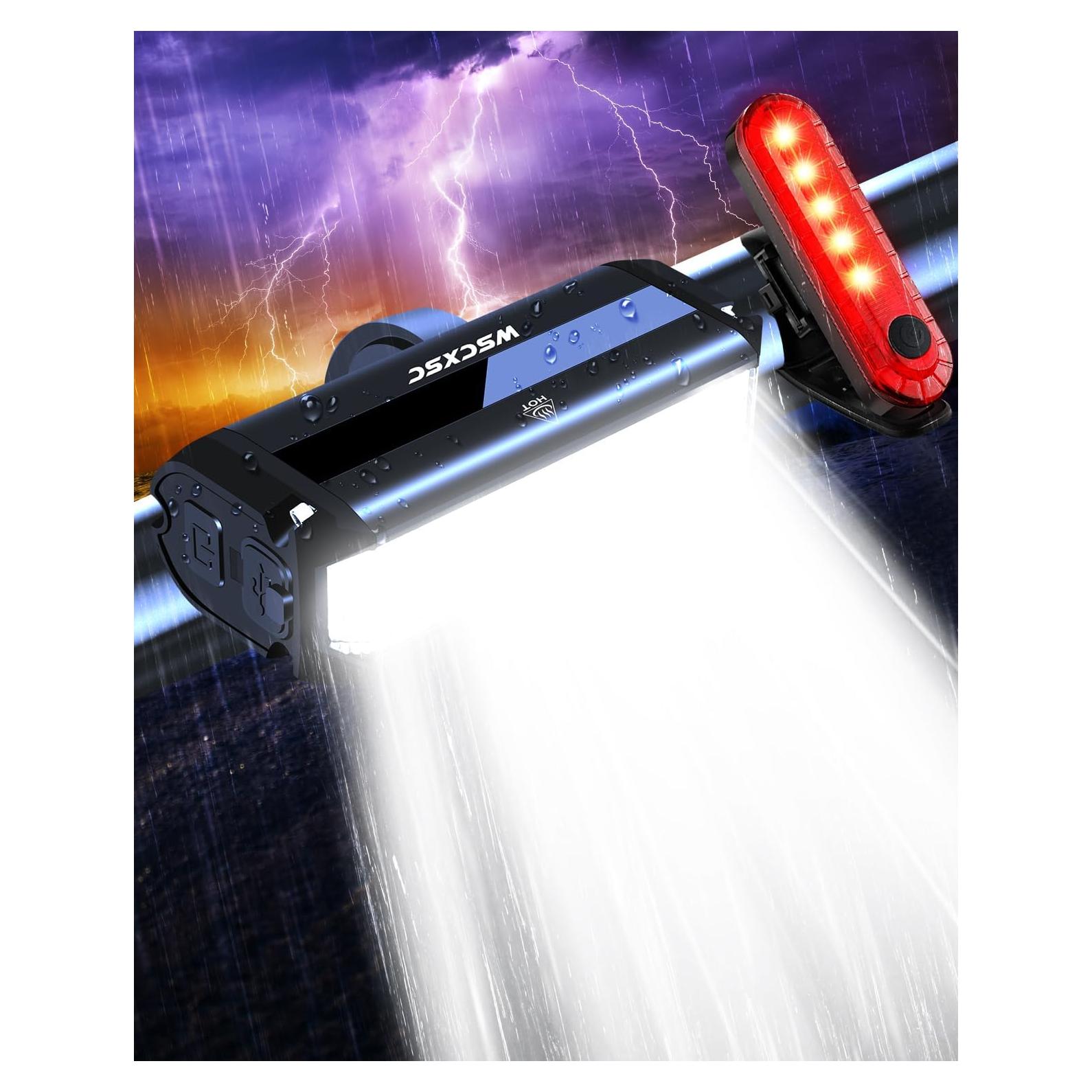 Luz de Bicicleta WSCXSC Recargable USB 1200 Lúmenes Impermeable