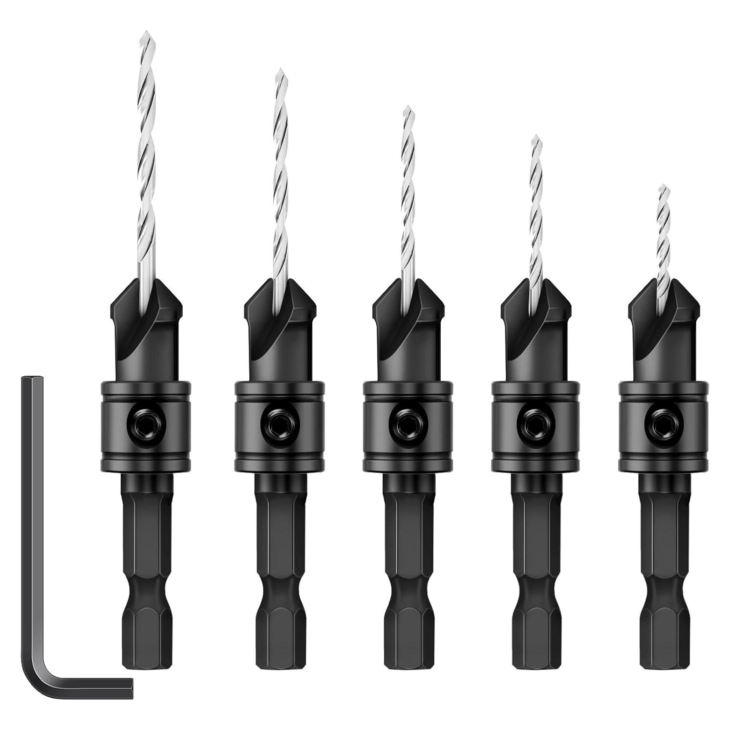 Juego de Brocas de Avellanado Feanron 5 Piezas Madera Metal