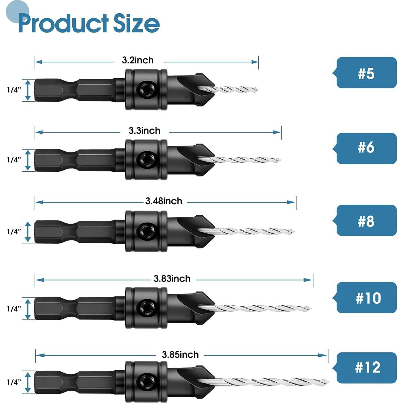 Juego de Brocas de Avellanado Feanron 5 Piezas Madera Metal