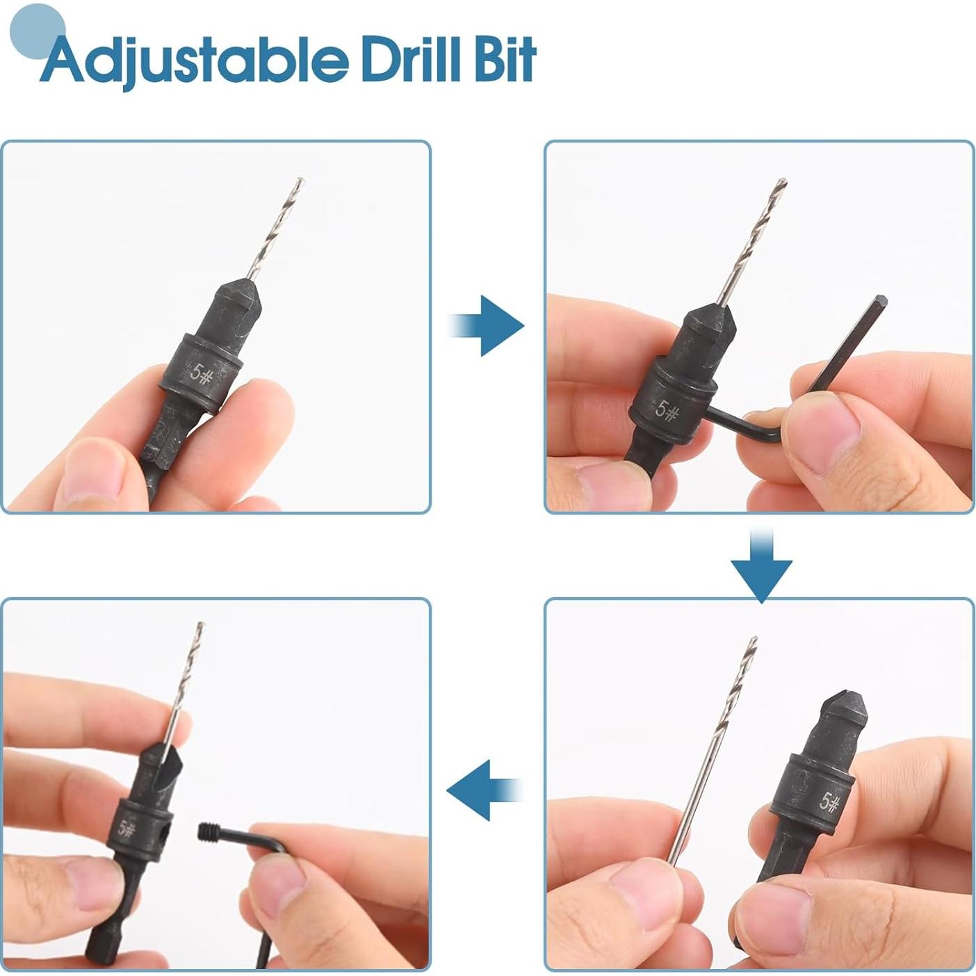 Juego de Brocas de Avellanado Feanron 5 Piezas Madera Metal