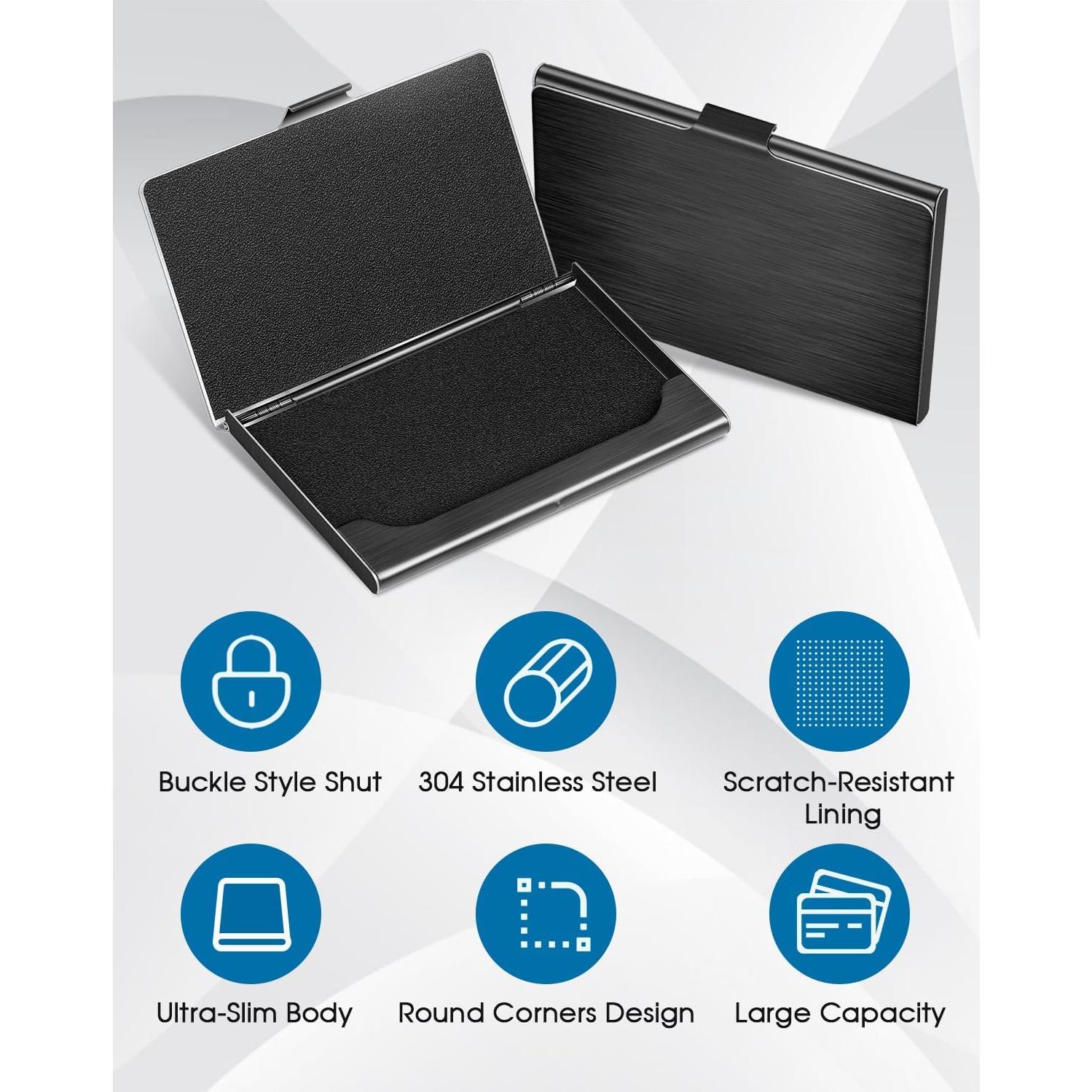 Estuche de Tarjetas de Negocios MaxGear Acero Inoxidable Negro