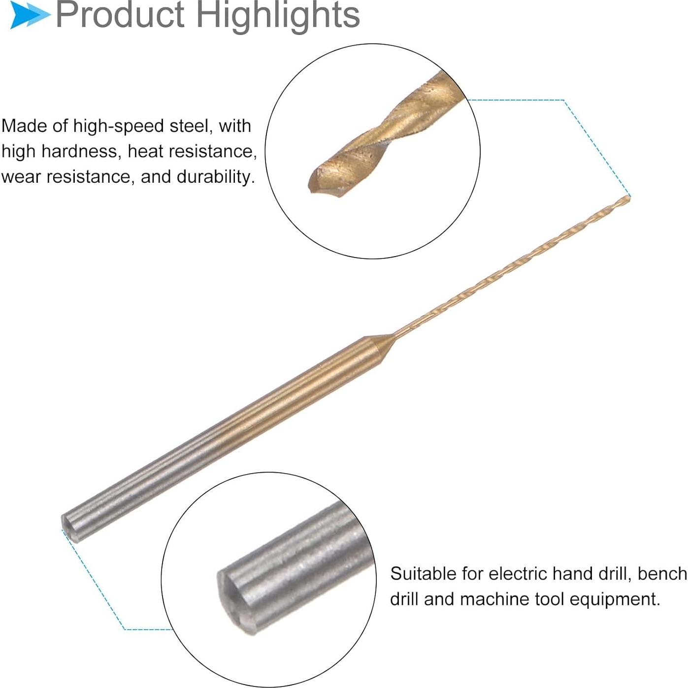 Mini Broca 0.6mm CoCud - Acero HSS Recubierta Titanio, 4 Piezas