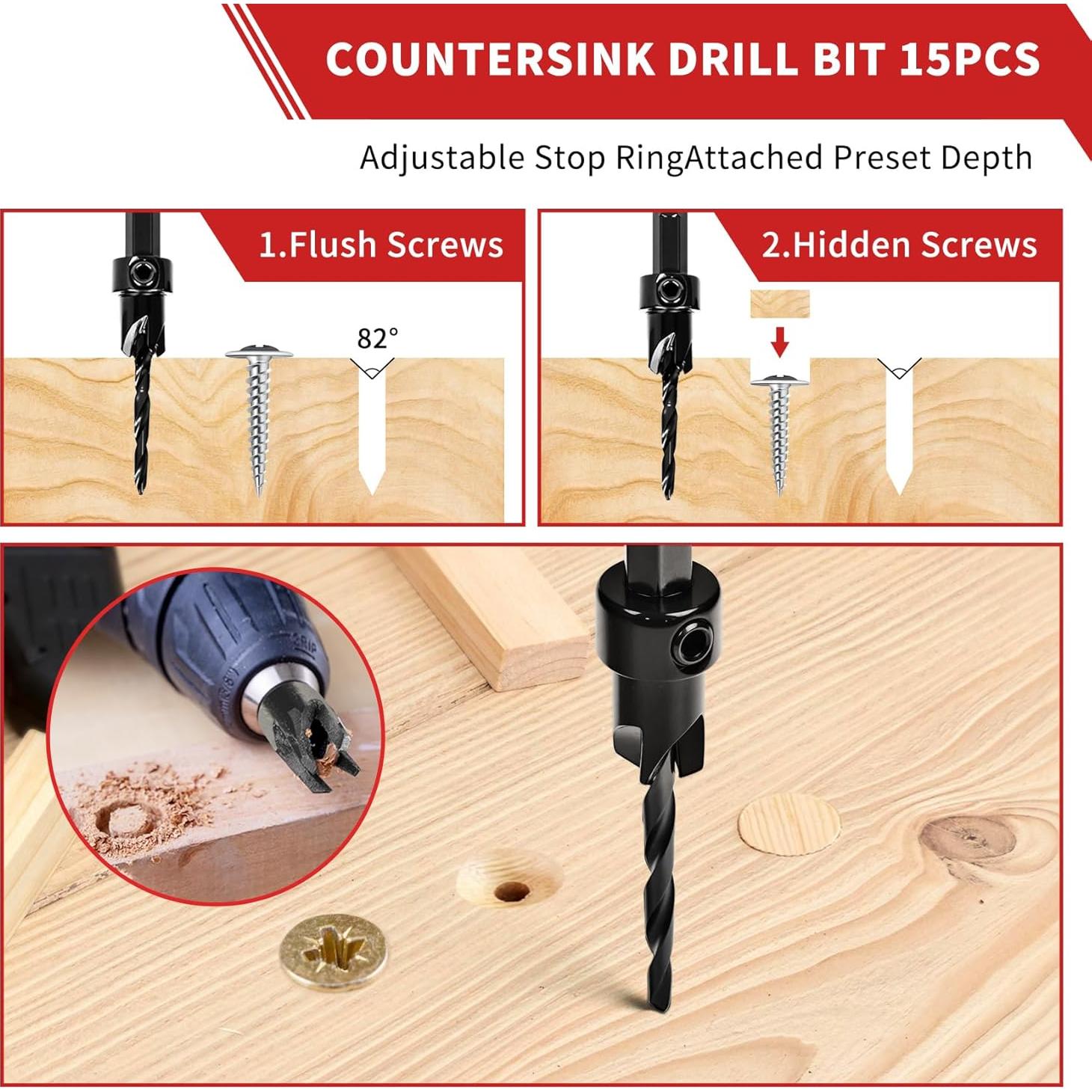 Juego de Brocas de Avellanado TEWORDA 15 Piezas HSS Nitrurado