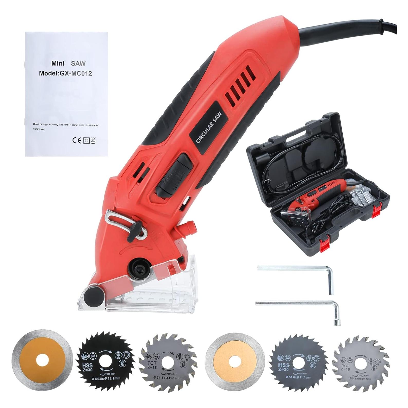 Sierra Circular Mini WerkWeit 400W con 6 Cuchillas y Caja