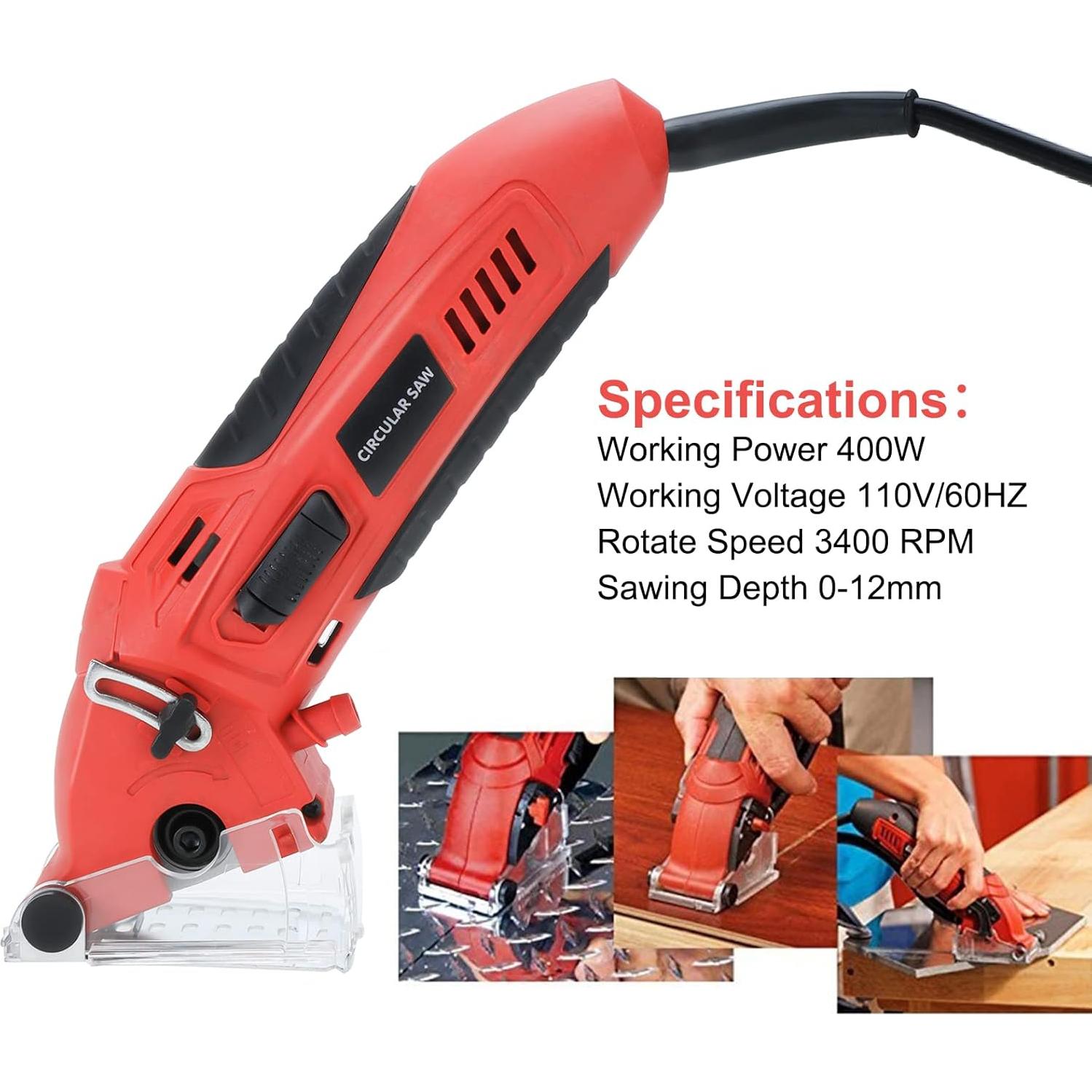 Sierra Circular Mini WerkWeit 400W con 6 Cuchillas y Caja