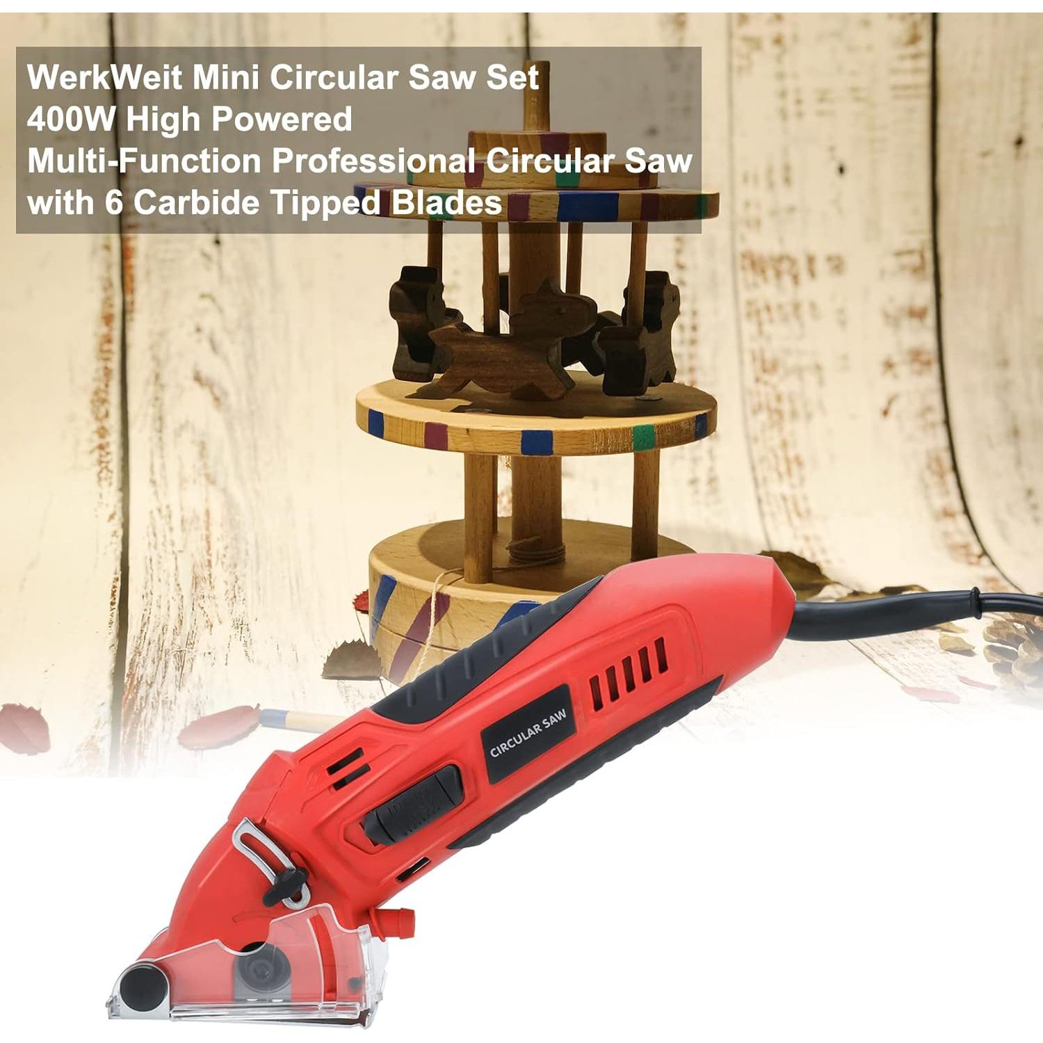 Sierra Circular Mini WerkWeit 400W con 6 Cuchillas y Caja