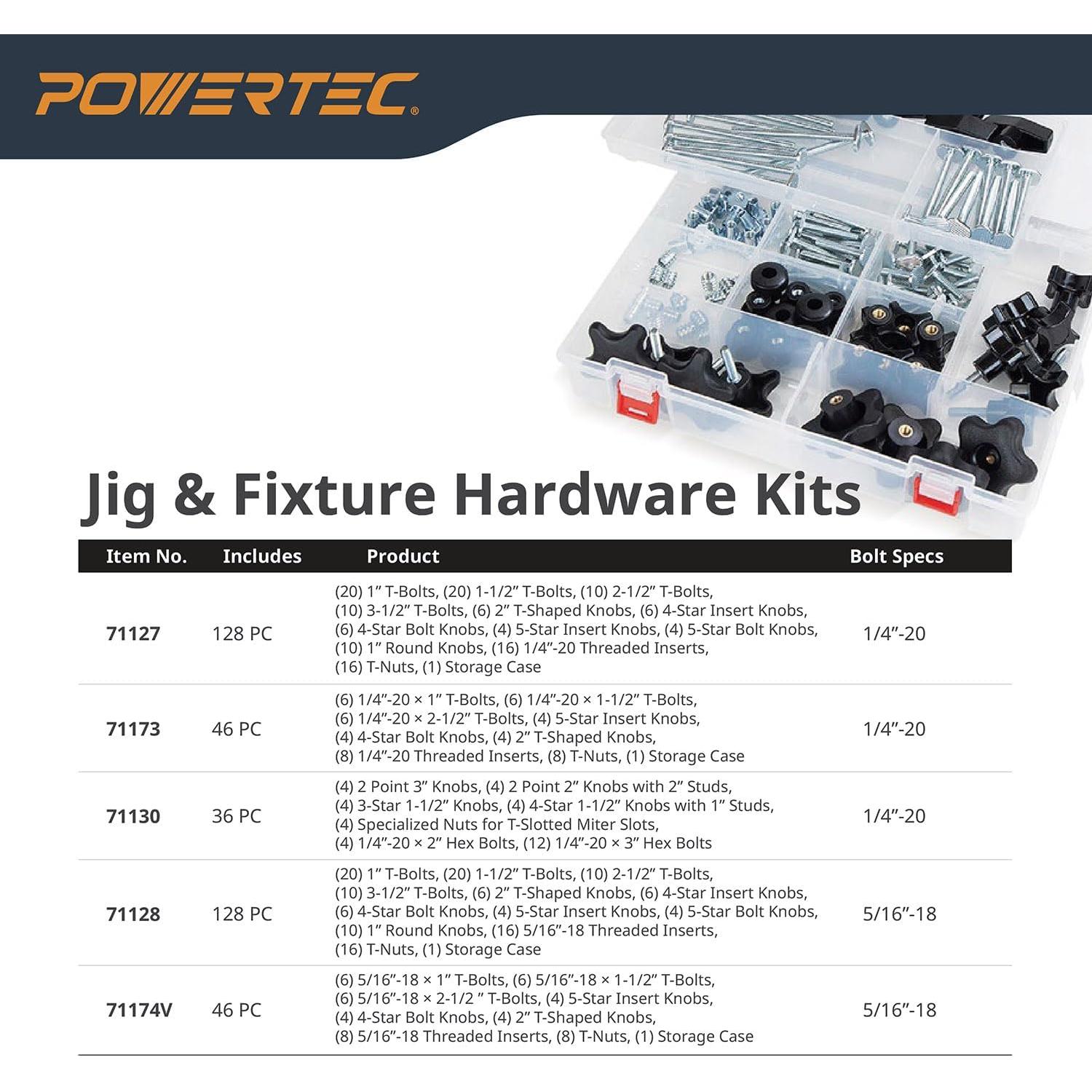 Kit de Perillas T POWERTEC 71121V, 16 Piezas, Tornillos 5/16-18