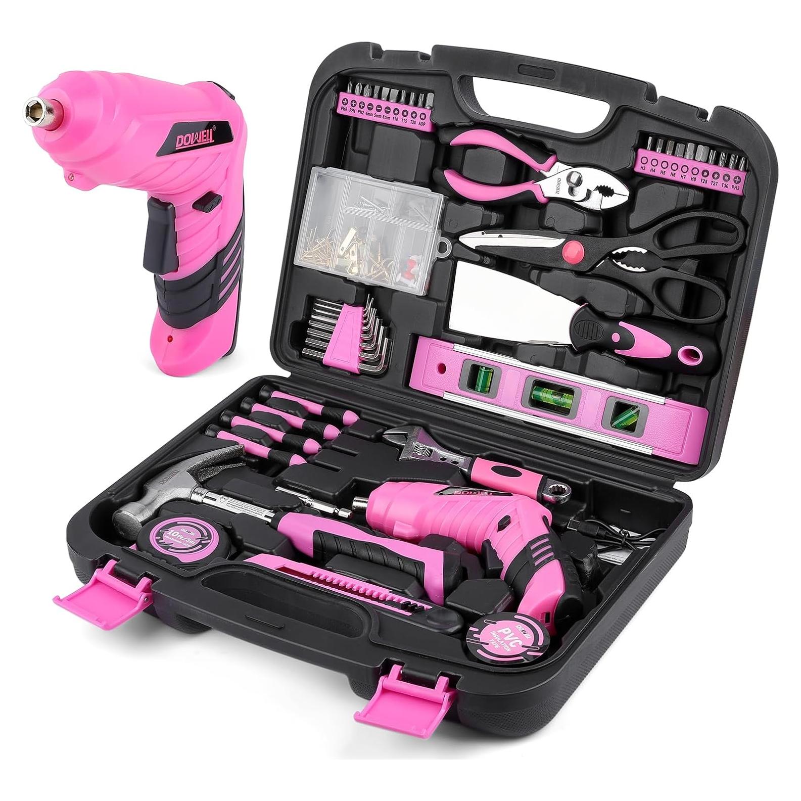 Kit de Herramientas Rosa 143 Pzs DOWELL con Destornillador 3.6V