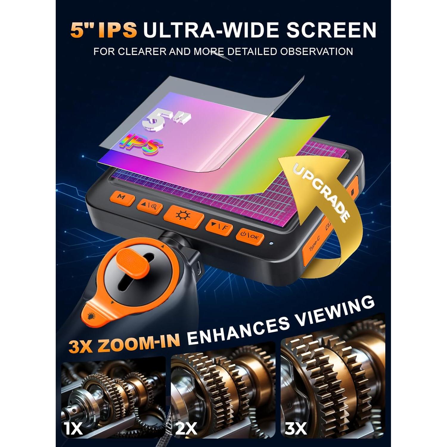 Borescopio Articulado GearView 5" 1080P IP67 Luz LED 6.2mm